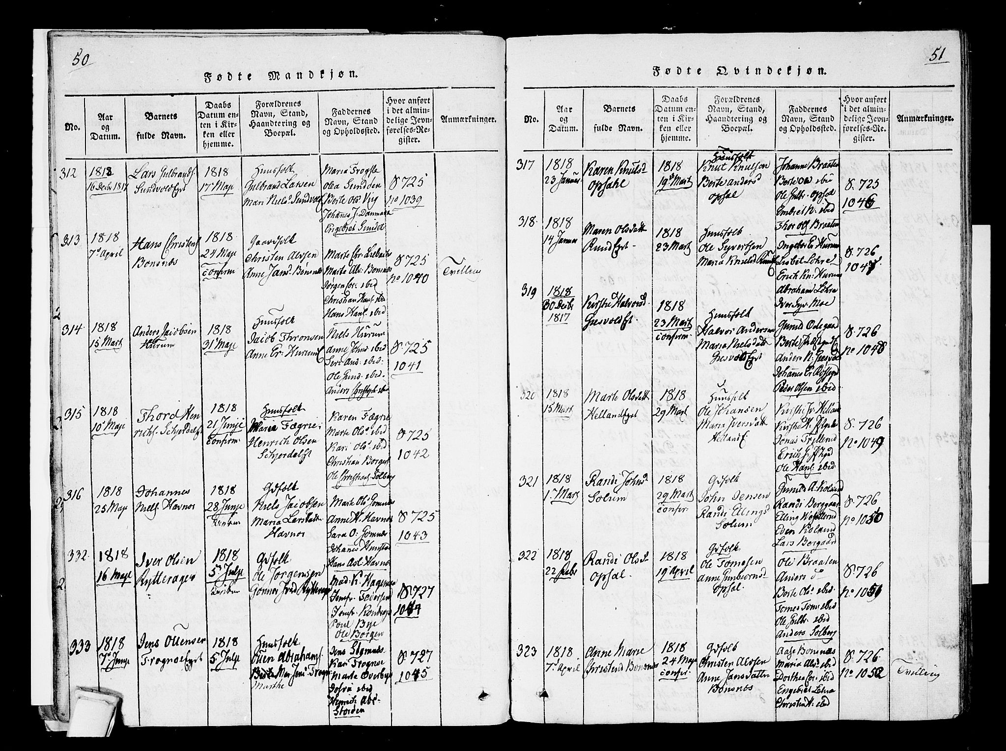 Hole kirkebøker, AV/SAKO-A-228/F/Fa/L0004: Parish register (official) no. I 4, 1814-1833, p. 50-51