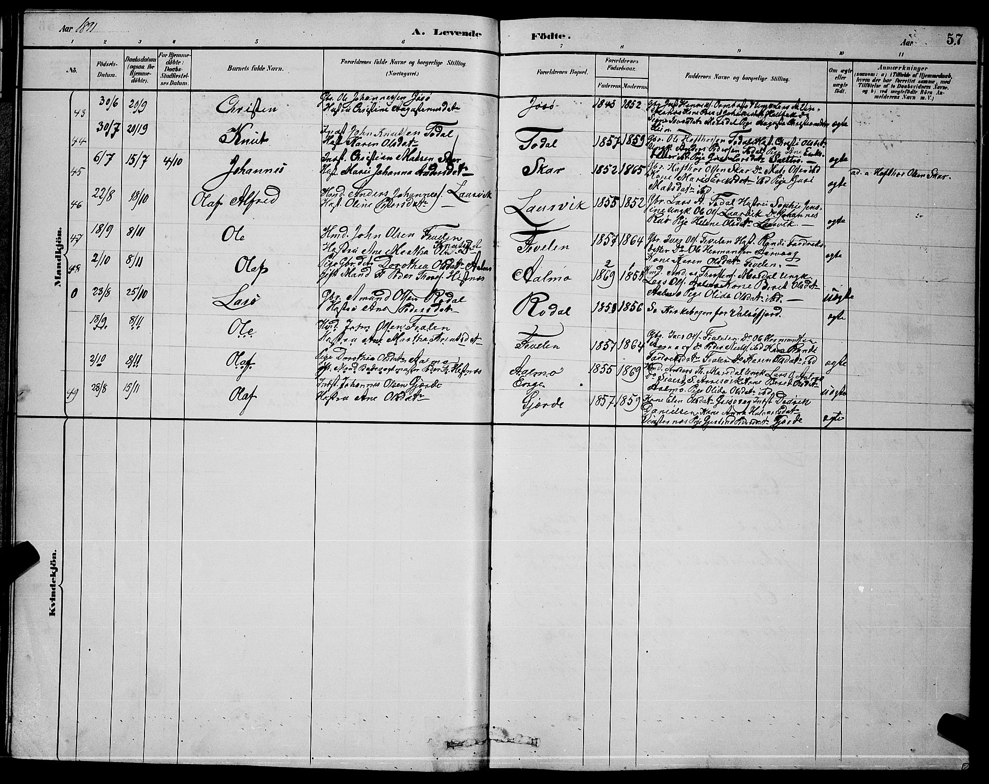 Ministerialprotokoller, klokkerbøker og fødselsregistre - Møre og Romsdal, SAT/A-1454/578/L0909: Parish register (copy) no. 578C02, 1882-1900, p. 57