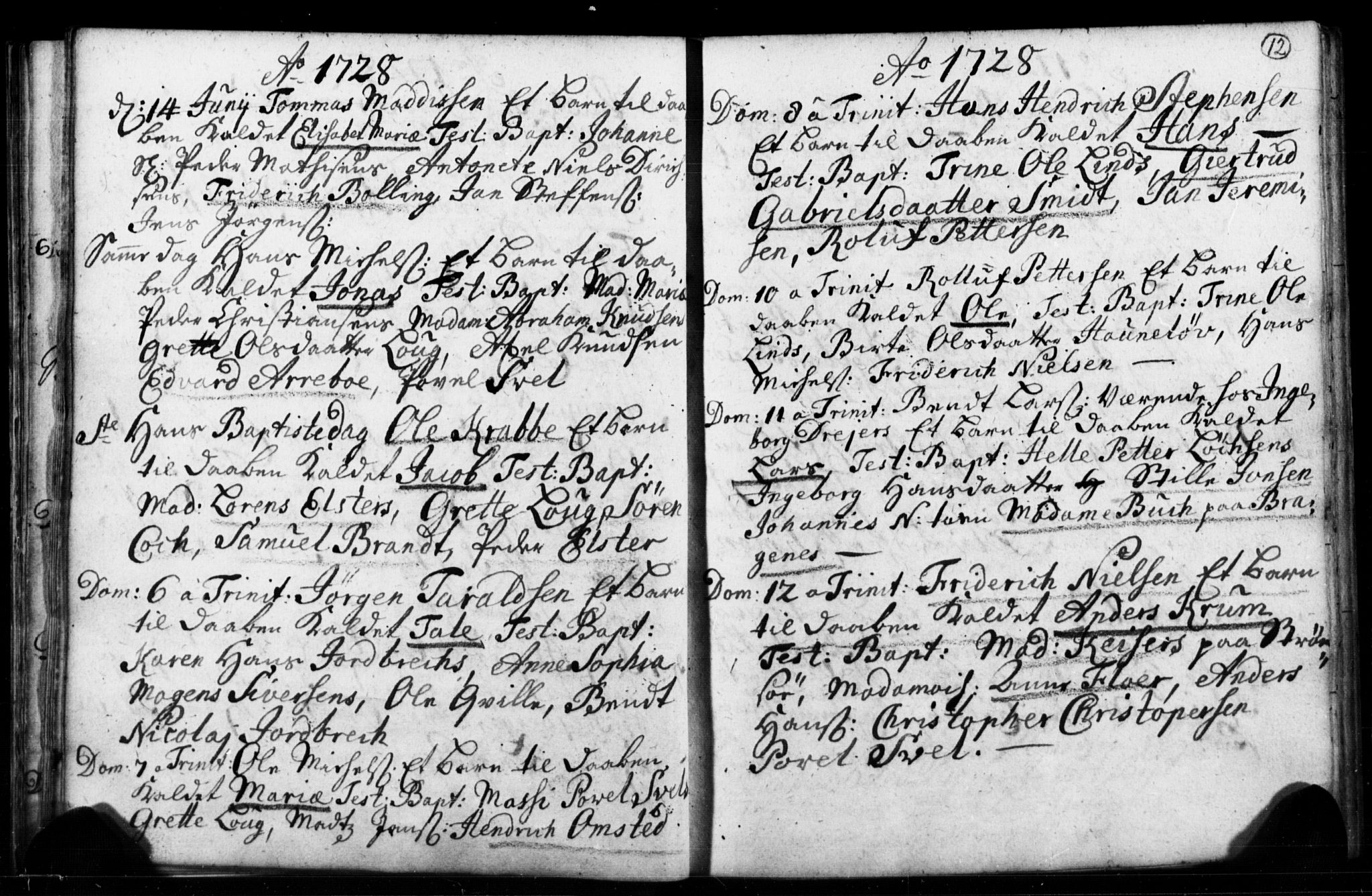 Strømsø kirkebøker, AV/SAKO-A-246/F/Fb/L0001: Parish register (official) no. II 1, 1725-1737, p. 12