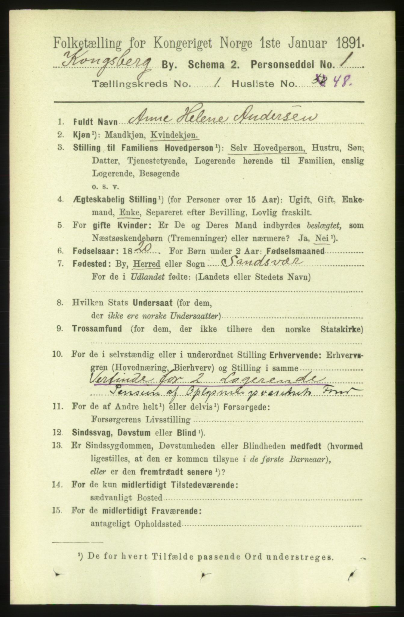 RA, 1891 census for 0604 Kongsberg, 1891, p. 1940