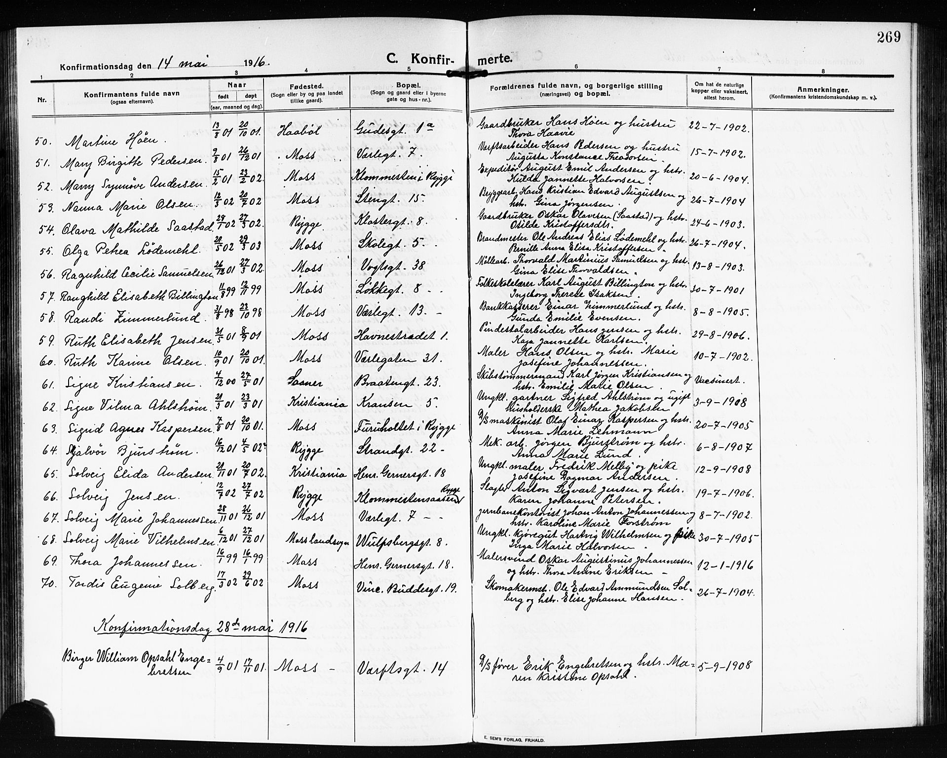 Moss prestekontor Kirkebøker, AV/SAO-A-2003/G/Ga/L0008: Parish register (copy) no. I 8, 1913-1923, p. 269