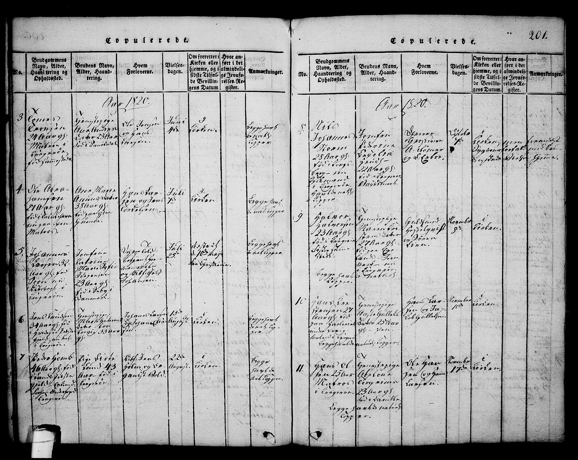 Kragerø kirkebøker, AV/SAKO-A-278/G/Ga/L0002: Parish register (copy) no. 2, 1814-1831, p. 201