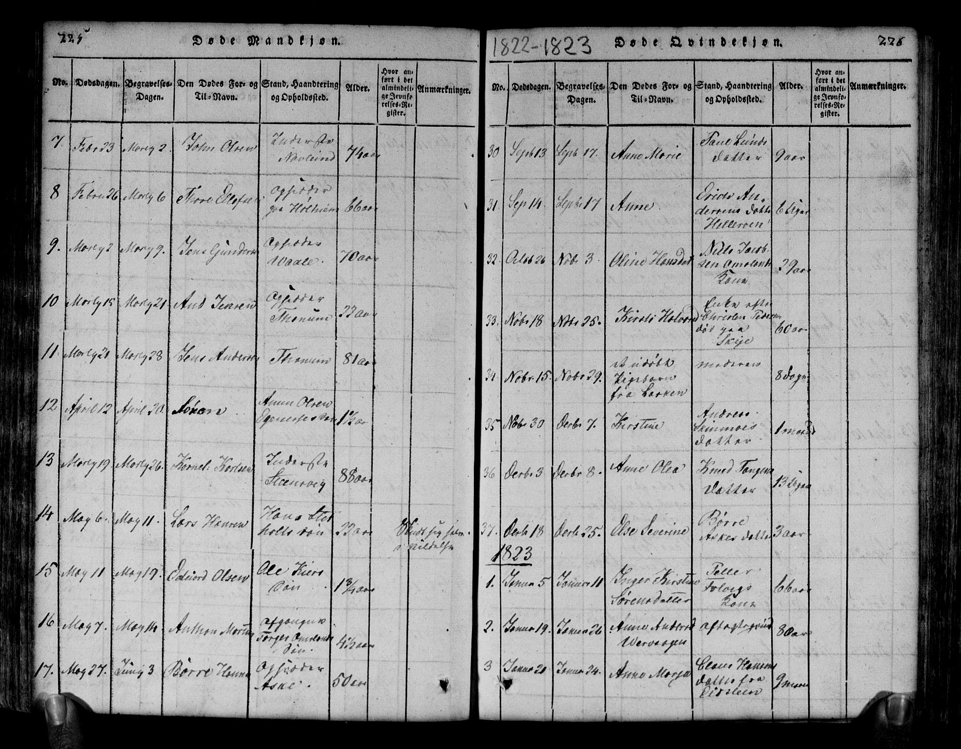 Brunlanes kirkebøker, AV/SAKO-A-342/G/Ga/L0001: Parish register (copy) no. I 1, 1814-1834, p. 225-226