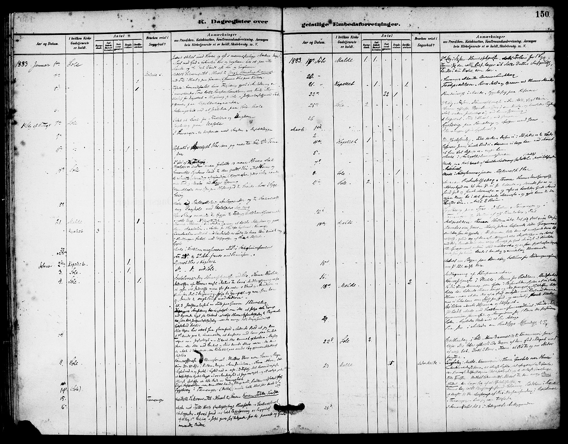 Håland sokneprestkontor, AV/SAST-A-101802/001/30BA/L0010: Parish register (official) no. A 9, 1883-1888, p. 150