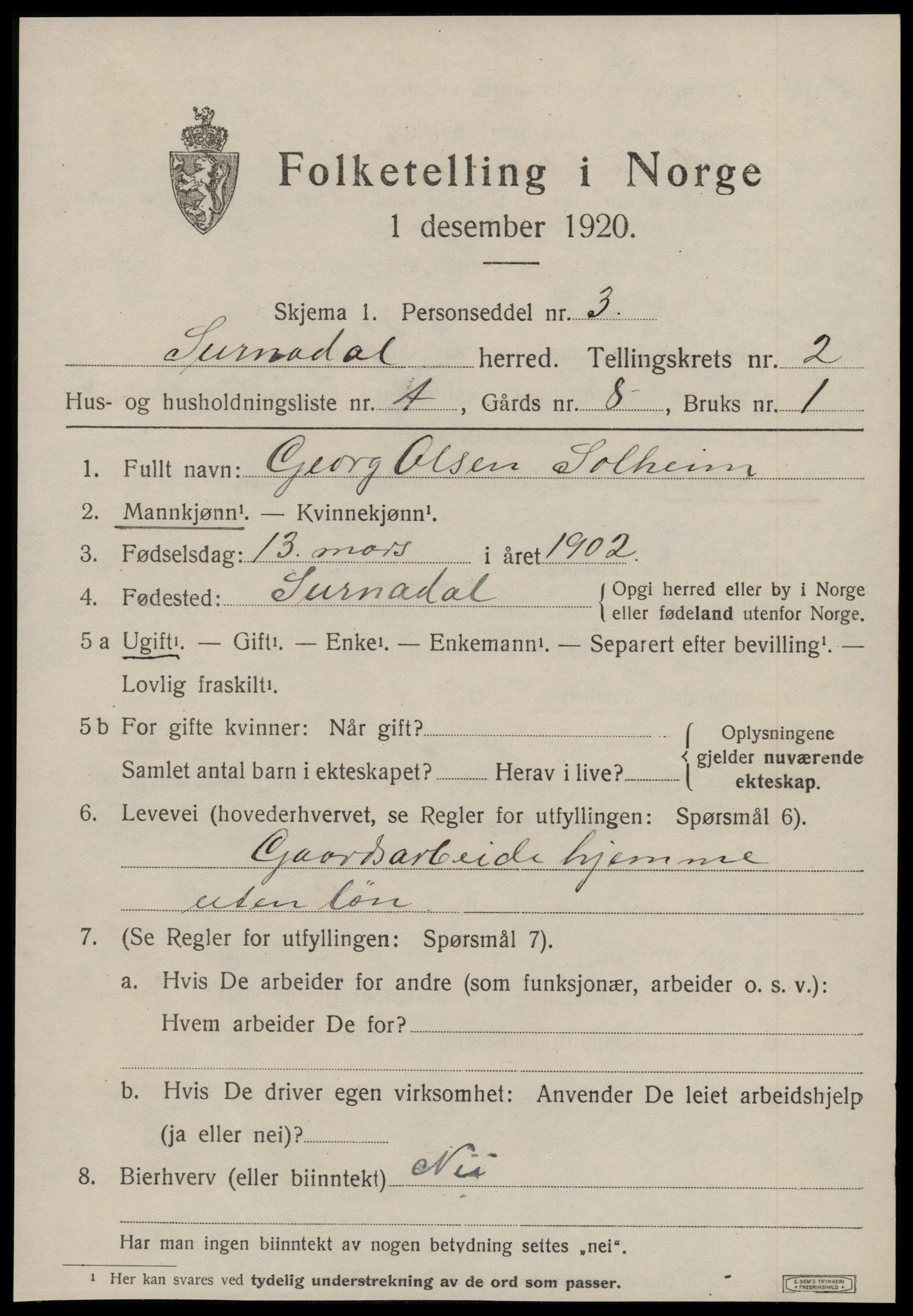 SAT, 1920 census for Surnadal, 1920, p. 1747