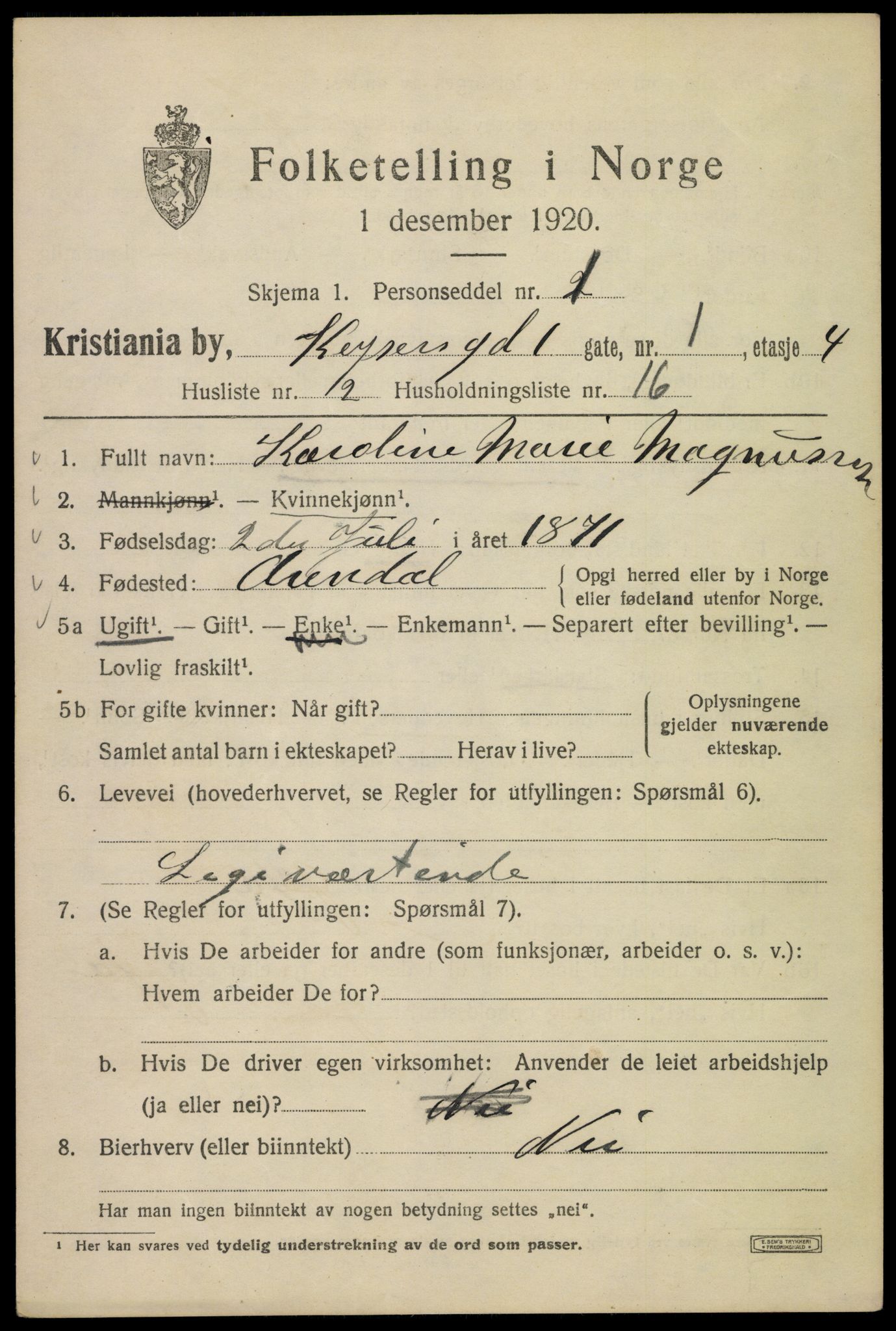 SAO, 1920 census for Kristiania, 1920, p. 331505