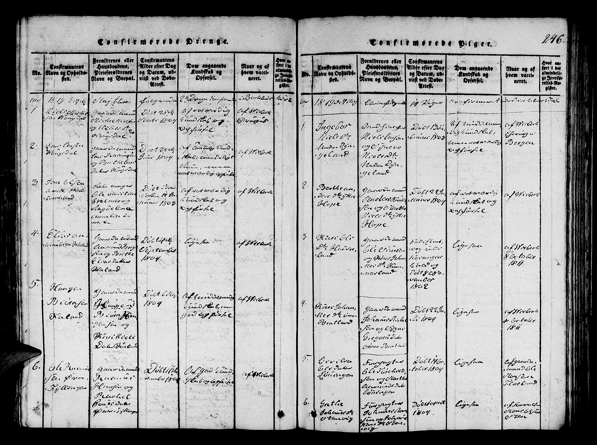 Fana Sokneprestembete, SAB/A-75101/H/Hab/Haba/L0001: Parish register (copy) no. A 1, 1816-1836, p. 246
