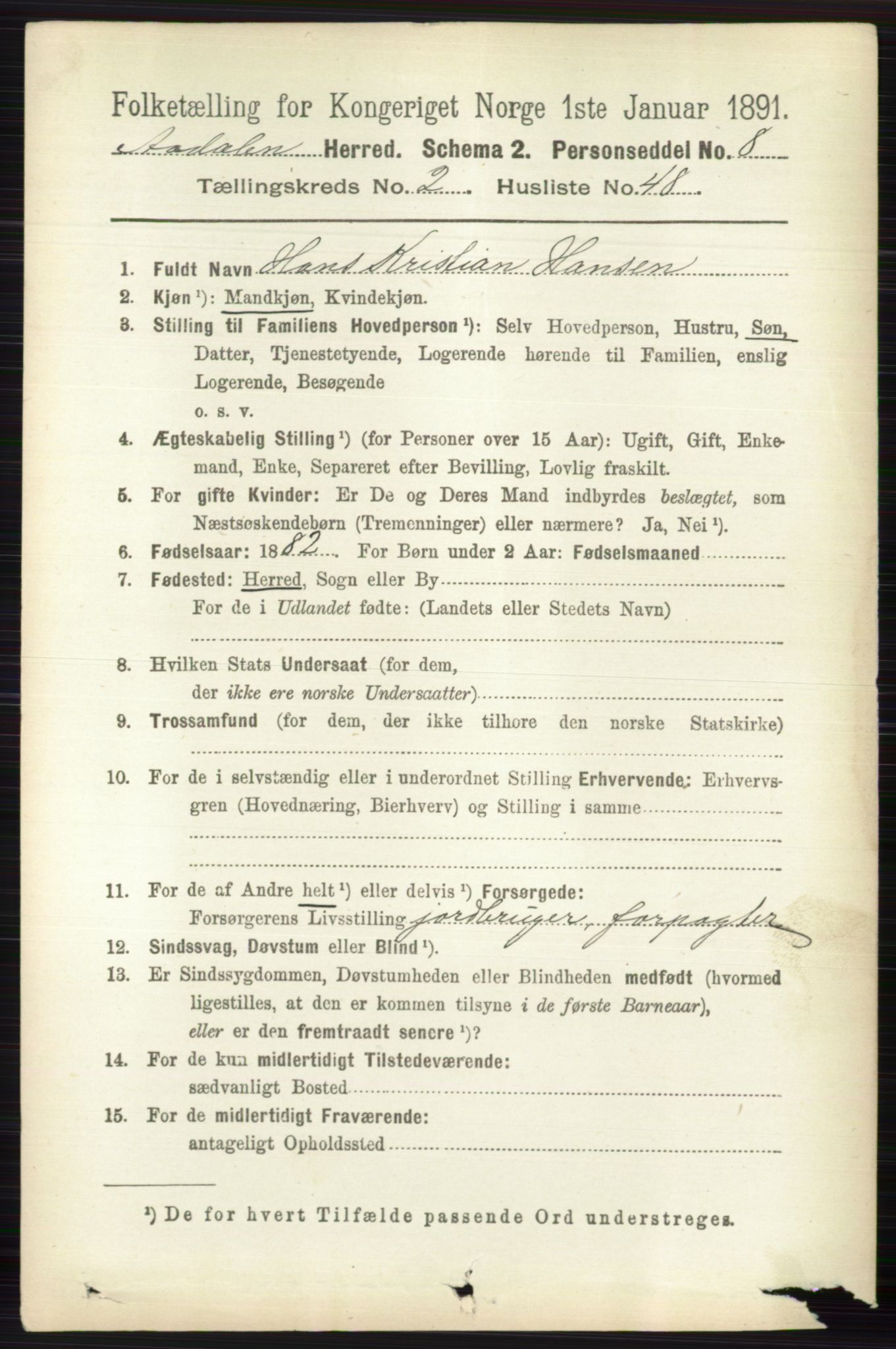 RA, 1891 census for 0614 Ådal, 1891, p. 962