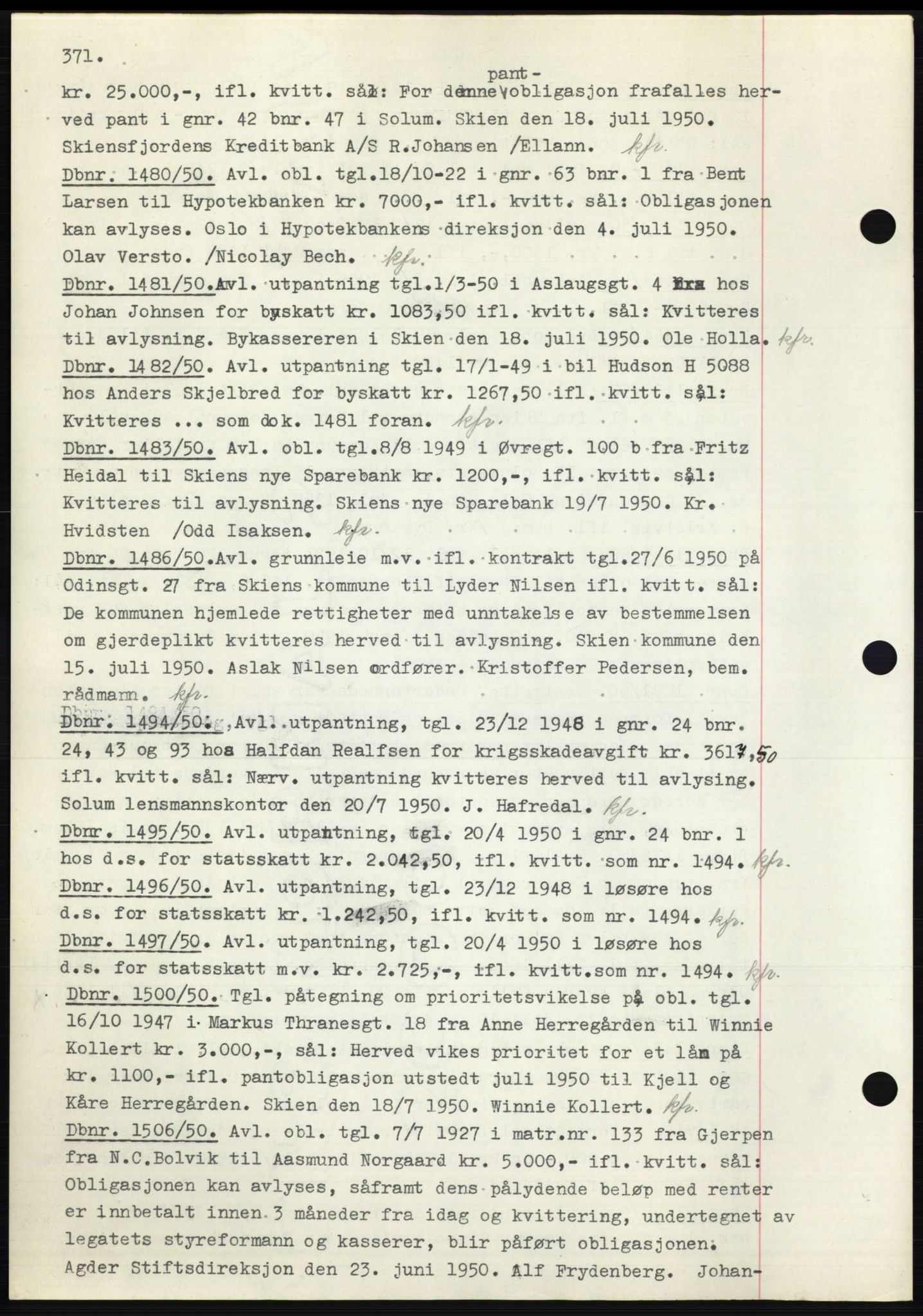 Skien sorenskriveri, AV/SAKO-A-225/G/Ga/Gac/L0001: Mortgage book no. C-1, 1946-1950, Diary no: : 1480/1950