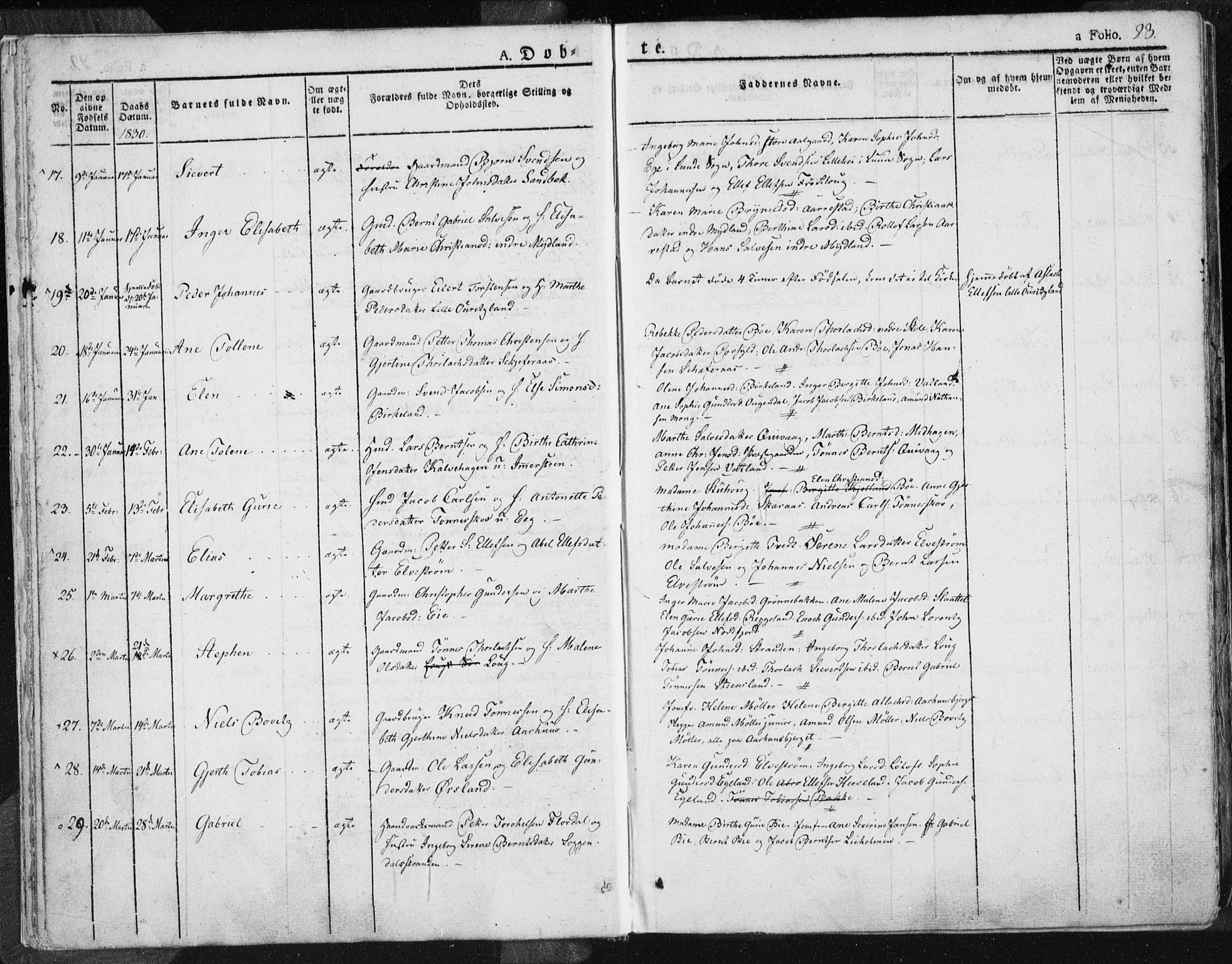 Sokndal sokneprestkontor, AV/SAST-A-101808: Parish register (official) no. A 7.1, 1826-1842, p. 23