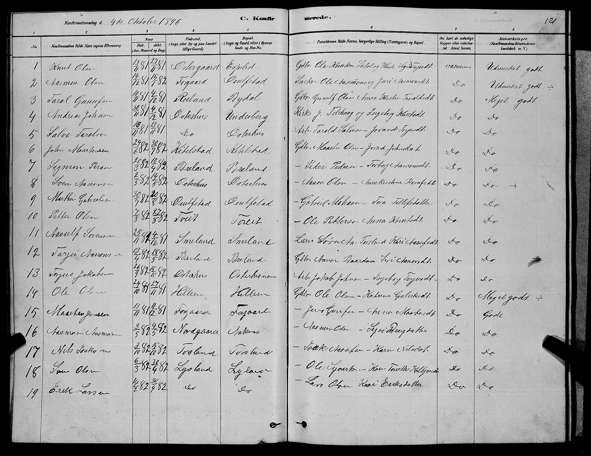Åseral sokneprestkontor, SAK/1111-0051/F/Fb/L0002: Parish register (copy) no. B 2, 1878-1899, p. 121
