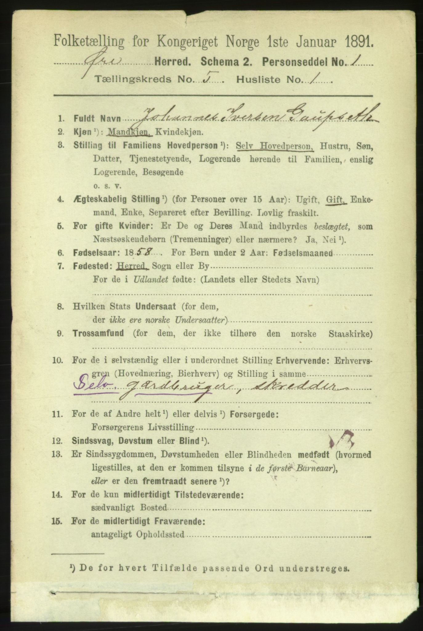 RA, 1891 census for 1558 Øre, 1891, p. 2374