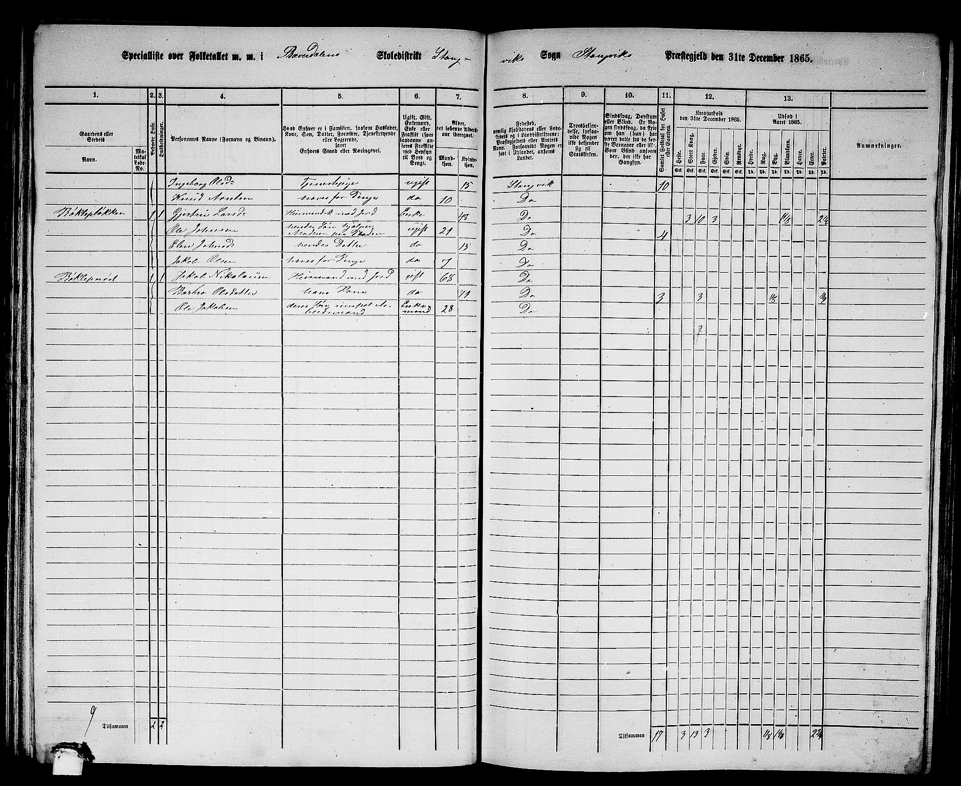 RA, 1865 census for Stangvik, 1865, p. 73