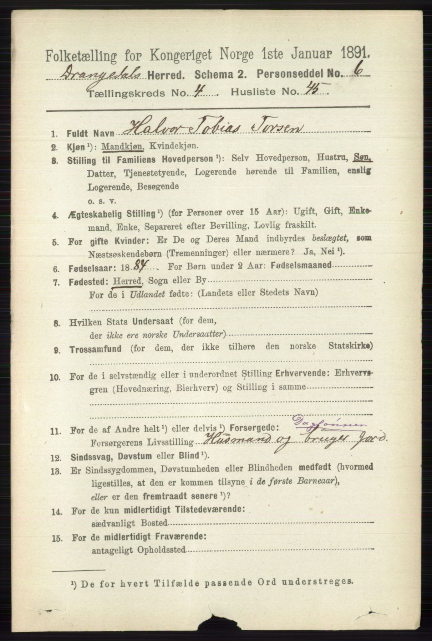 RA, 1891 census for 0817 Drangedal, 1891, p. 1616