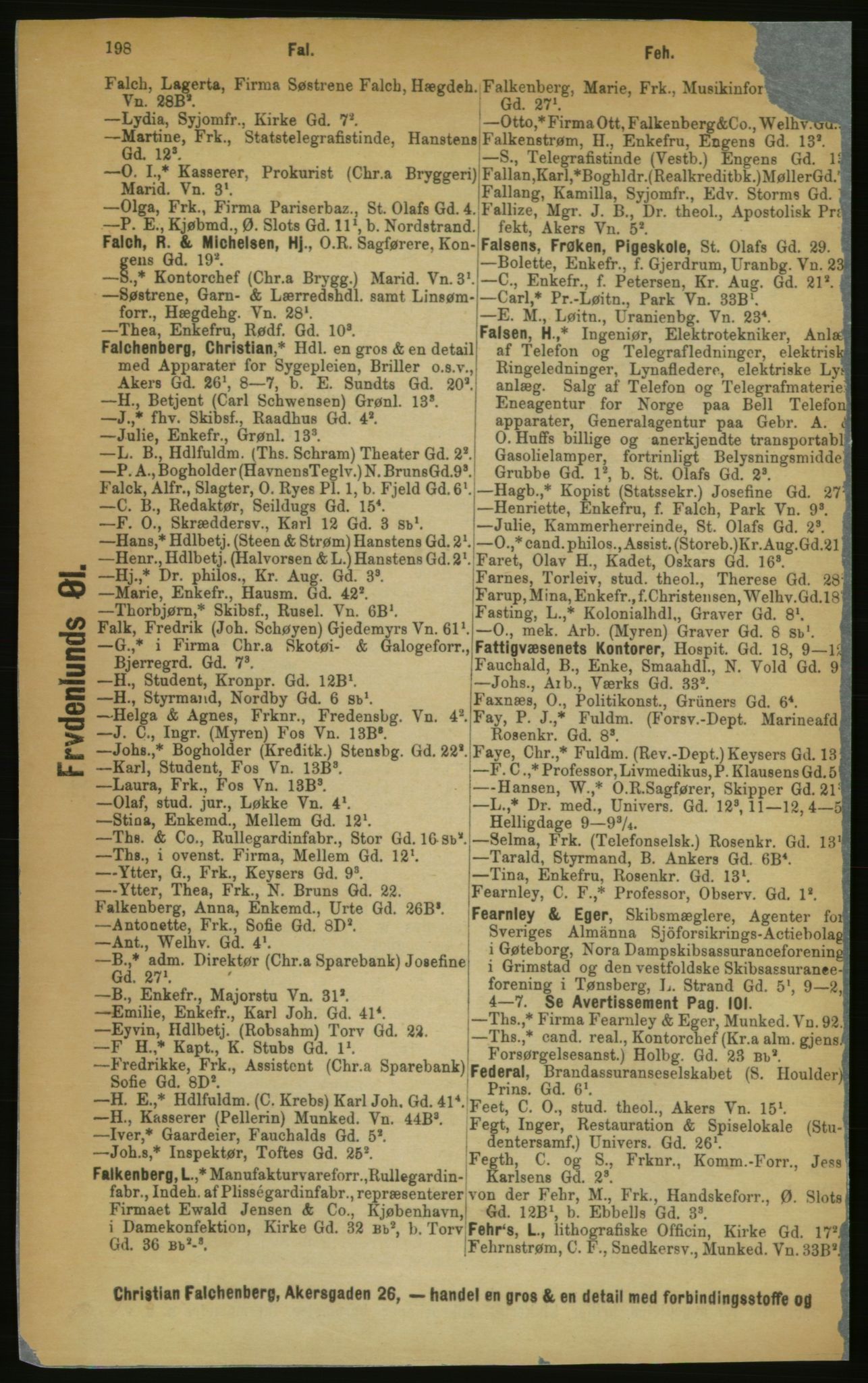 Kristiania/Oslo adressebok, PUBL/-, 1889, p. 198