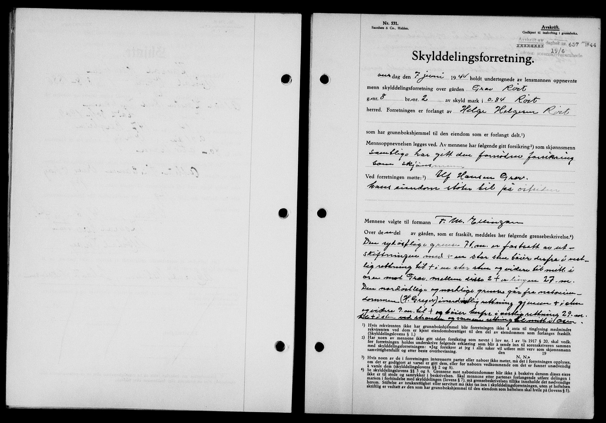 Lofoten sorenskriveri, SAT/A-0017/1/2/2C/L0012a: Mortgage book no. 12a, 1943-1944, Diary no: : 657/1944