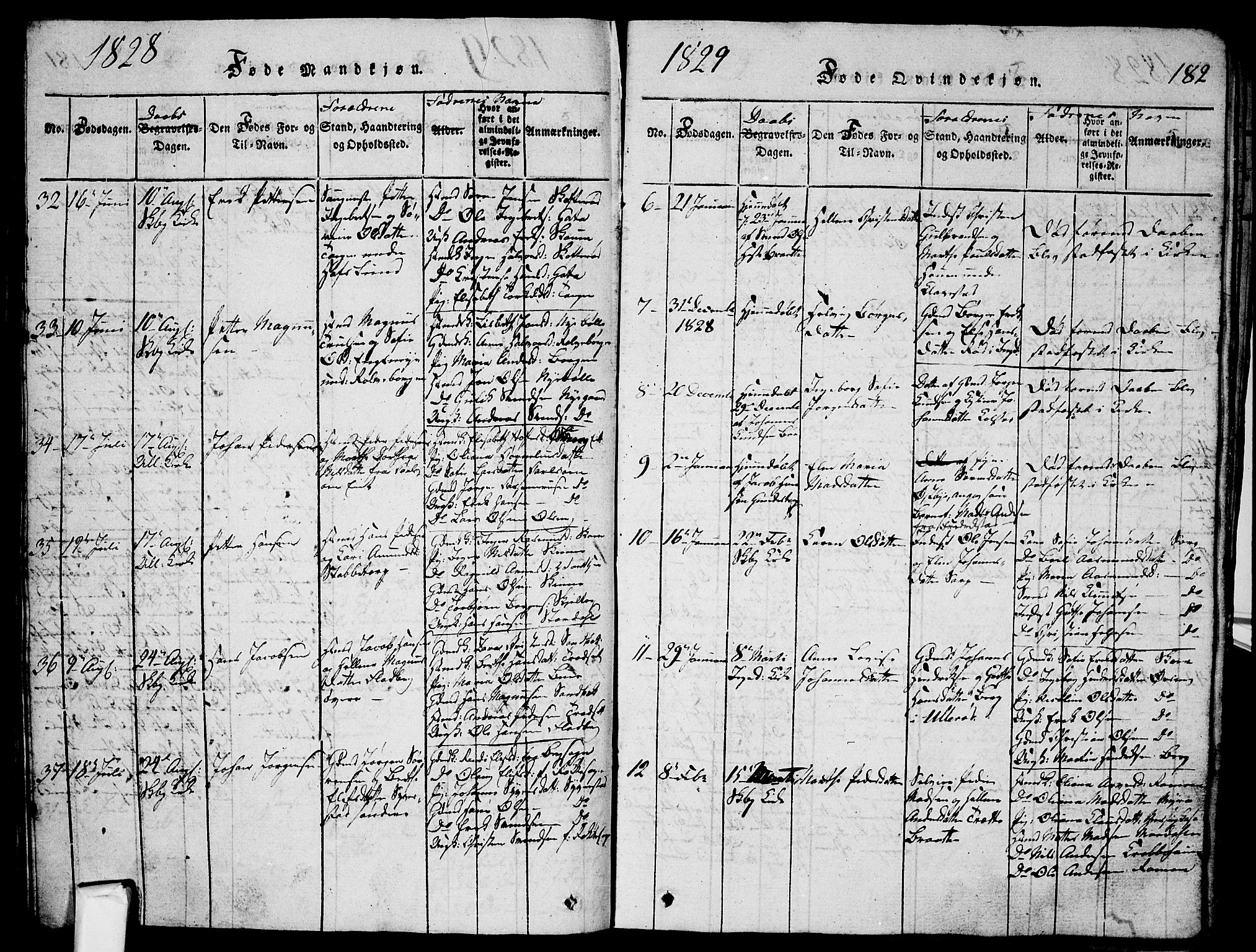 Skjeberg prestekontor Kirkebøker, SAO/A-10923/G/Ga/L0001: Parish register (copy) no. I 1, 1815-1830, p. 182