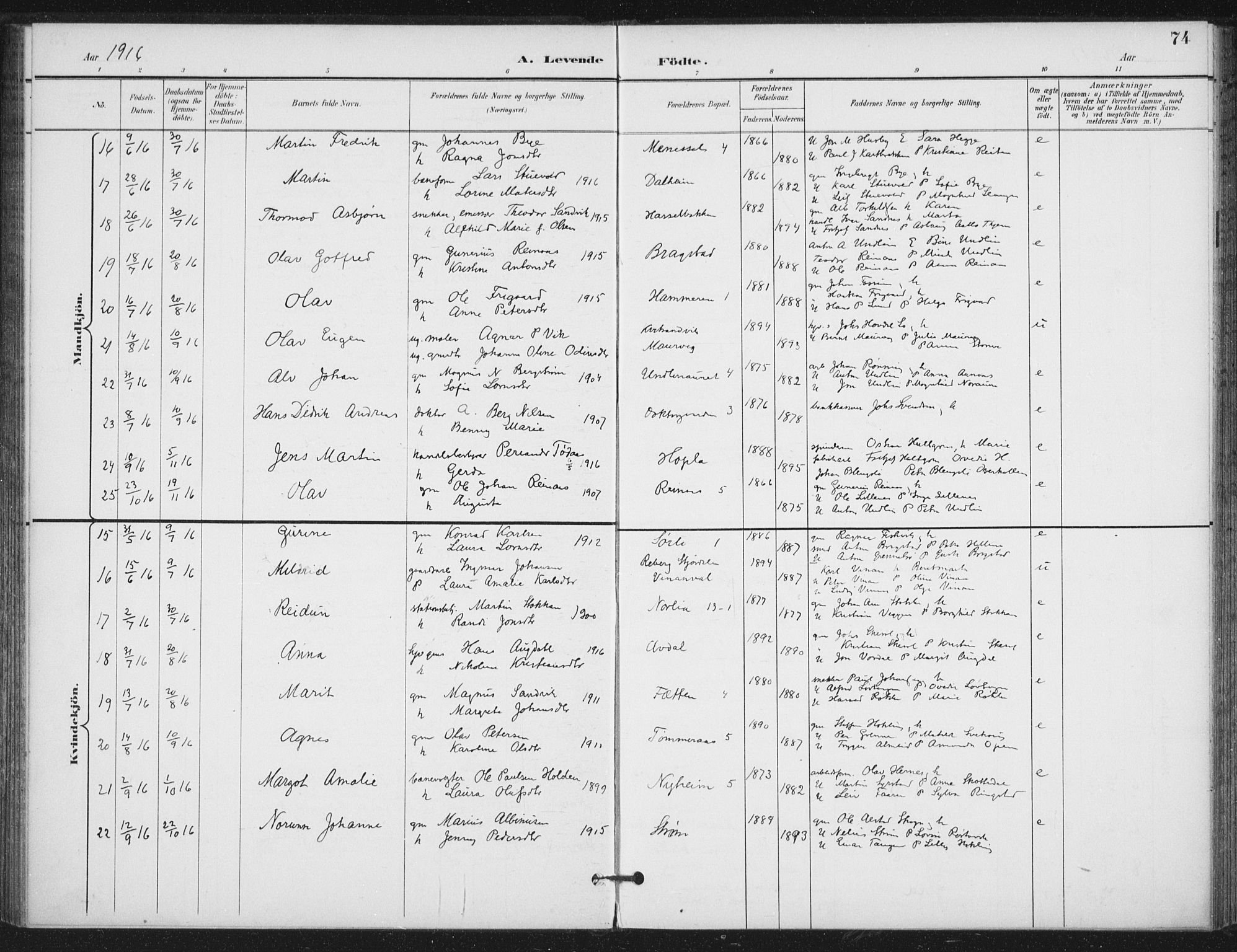 Ministerialprotokoller, klokkerbøker og fødselsregistre - Nord-Trøndelag, SAT/A-1458/714/L0131: Parish register (official) no. 714A02, 1896-1918, p. 74