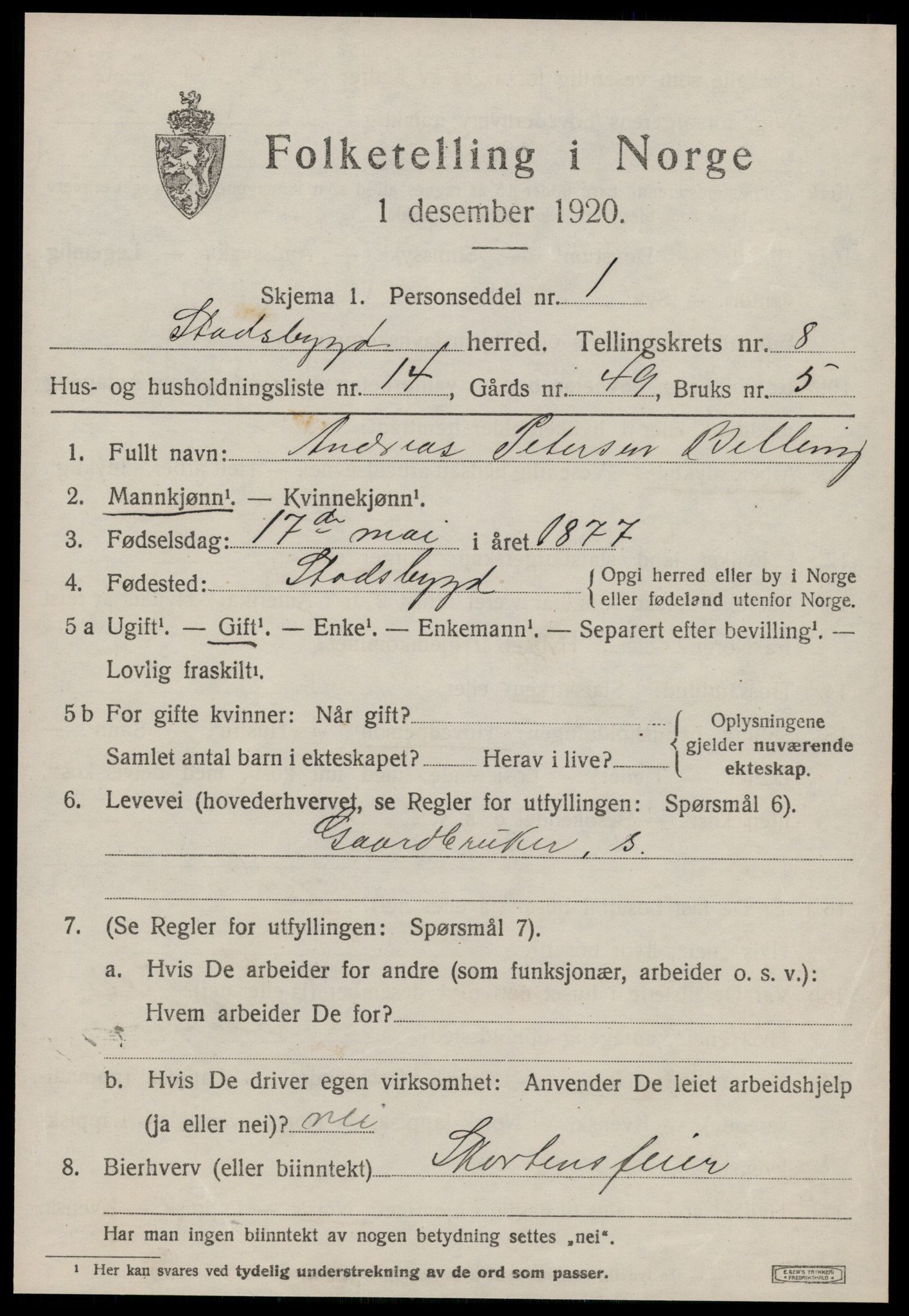 SAT, 1920 census for Stadsbygd, 1920, p. 4028