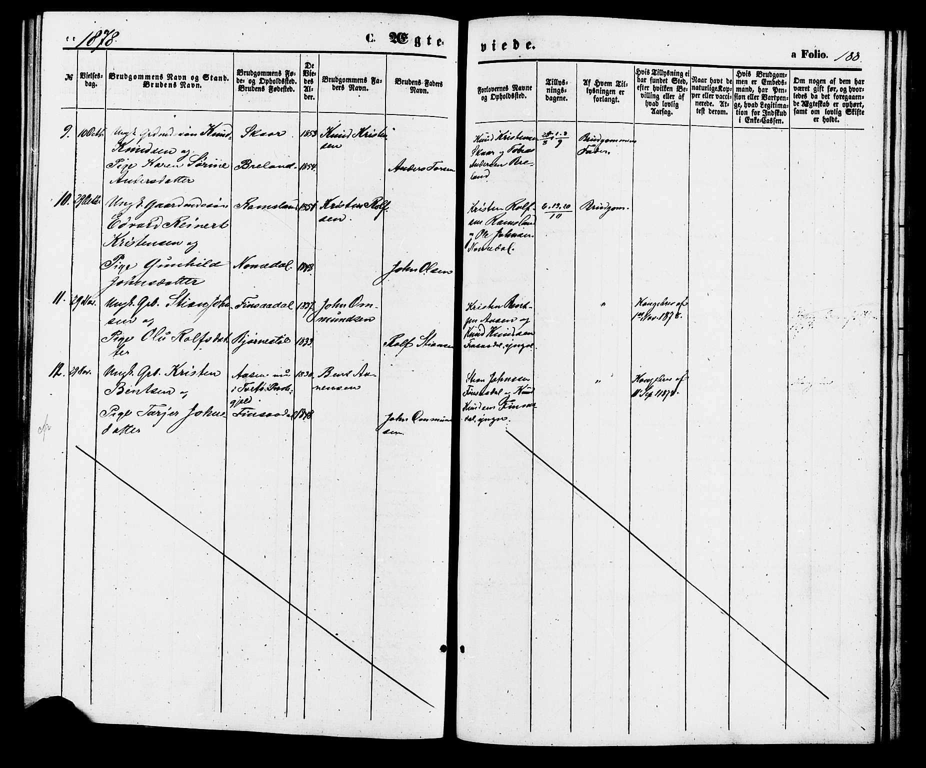 Holum sokneprestkontor, AV/SAK-1111-0022/F/Fa/Fac/L0003: Parish register (official) no. A 3, 1860-1883, p. 188