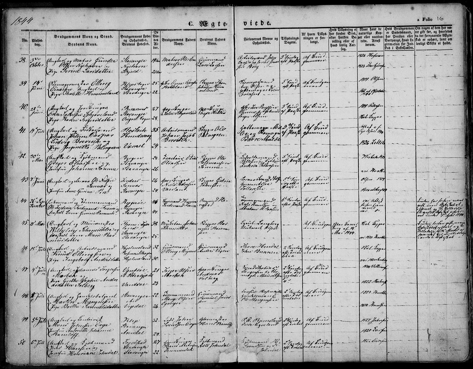 Domkirken sokneprestkontor, SAST/A-101812/001/30/30BA/L0015: Parish register (official) no. A 14, 1842-1857, p. 16
