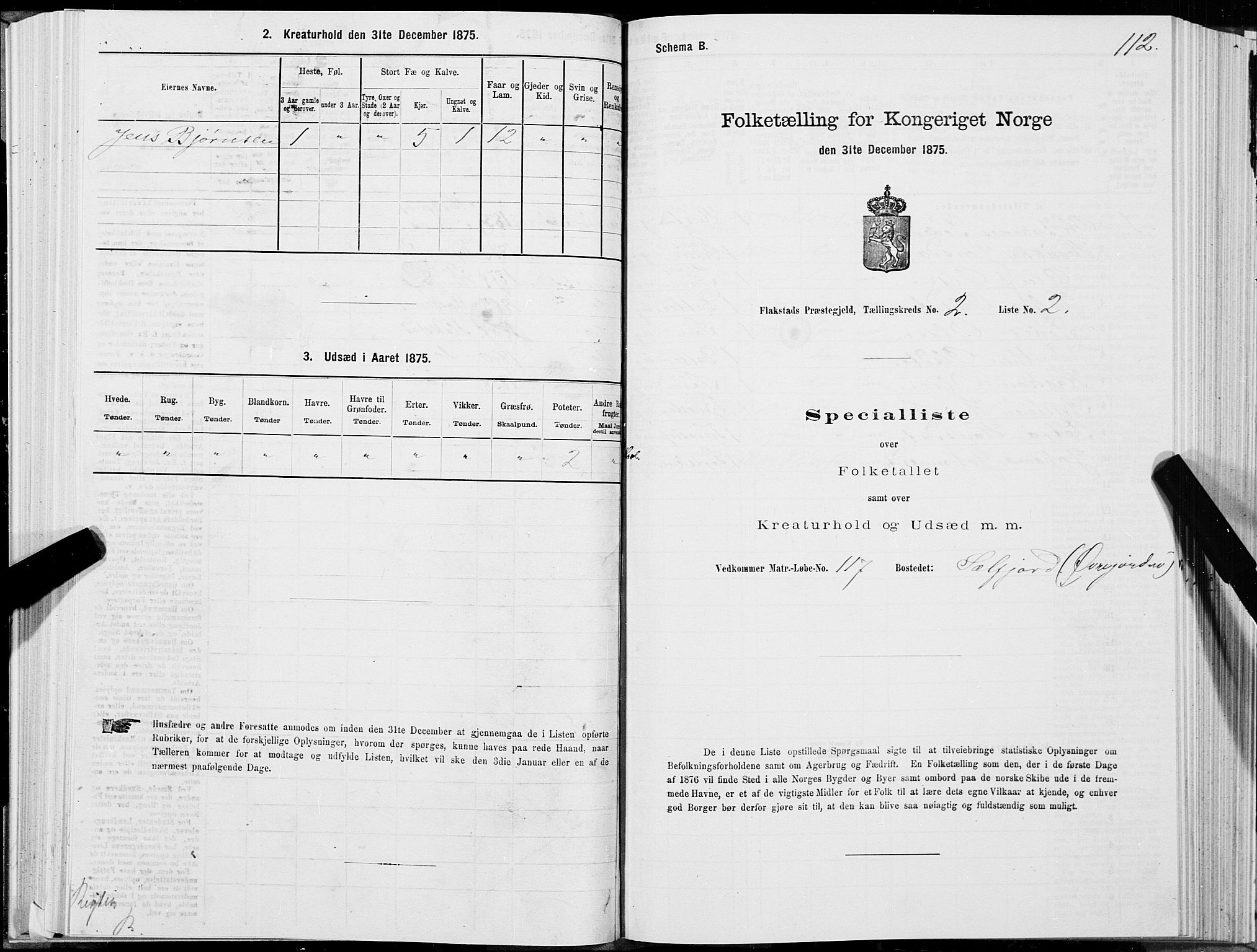 SAT, 1875 census for 1859P Flakstad, 1875, p. 1112