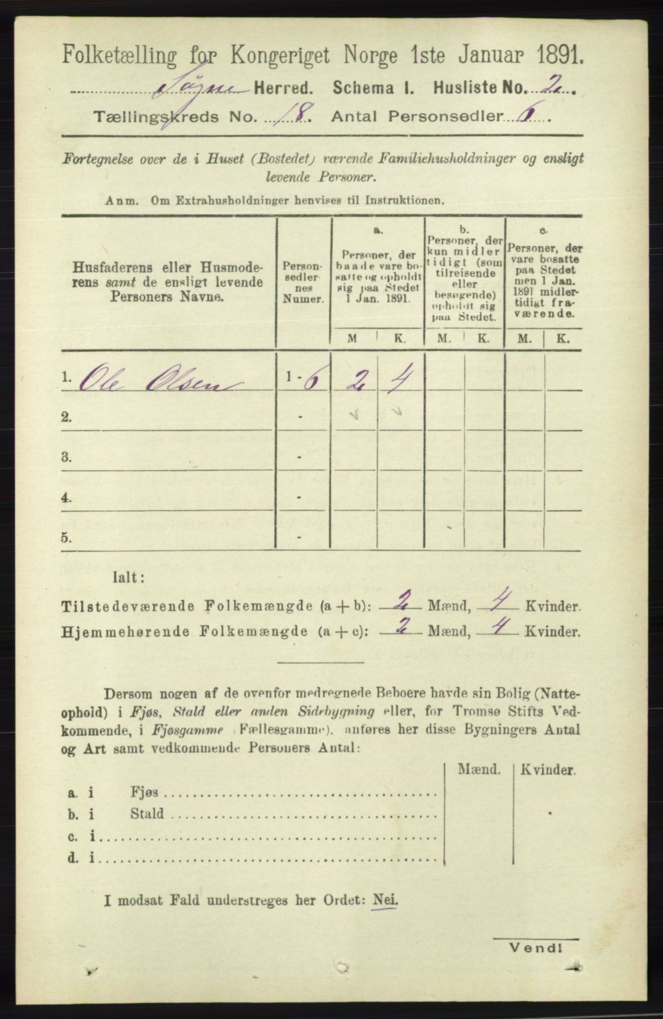 RA, 1891 census for 1018 Søgne, 1891, p. 4704