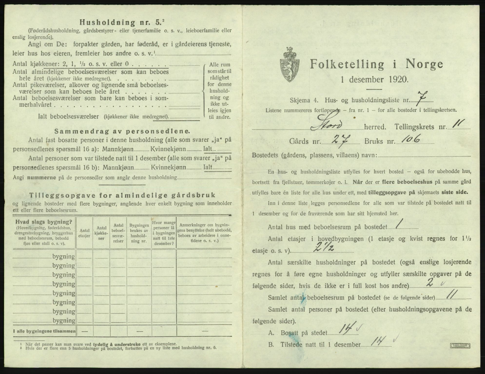 SAB, 1920 census for Stord, 1920, p. 773