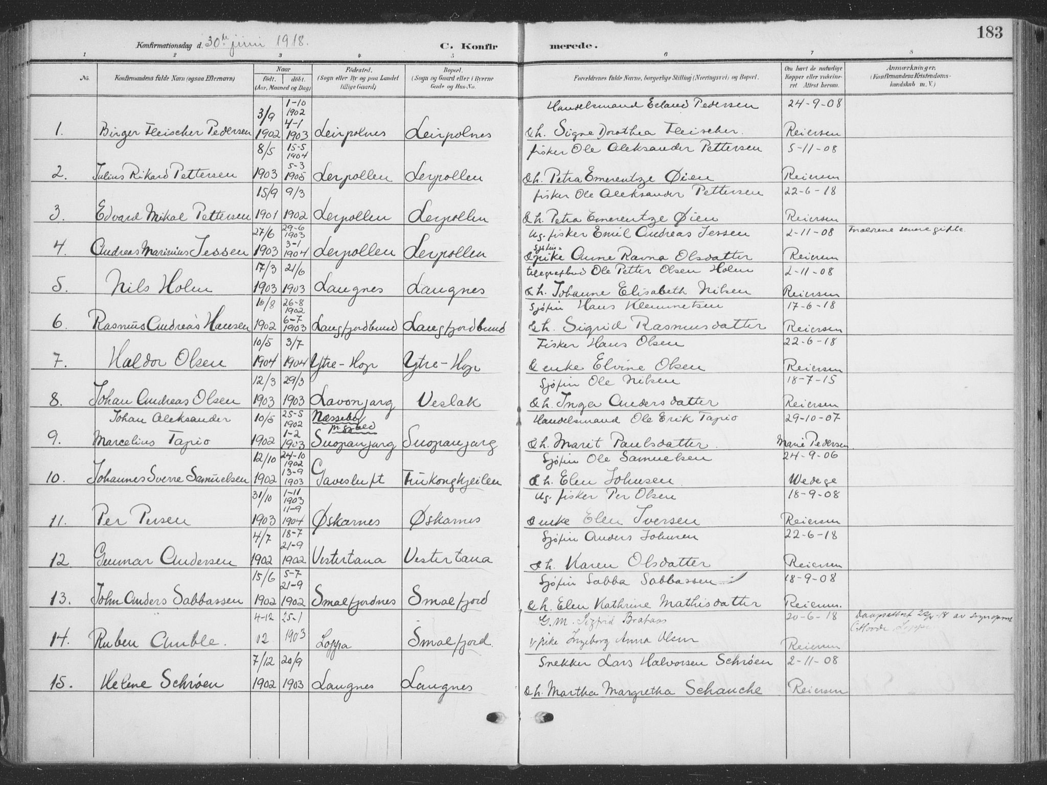 Tana sokneprestkontor, SATØ/S-1334/H/Ha/L0007kirke: Parish register (official) no. 7, 1904-1918, p. 183