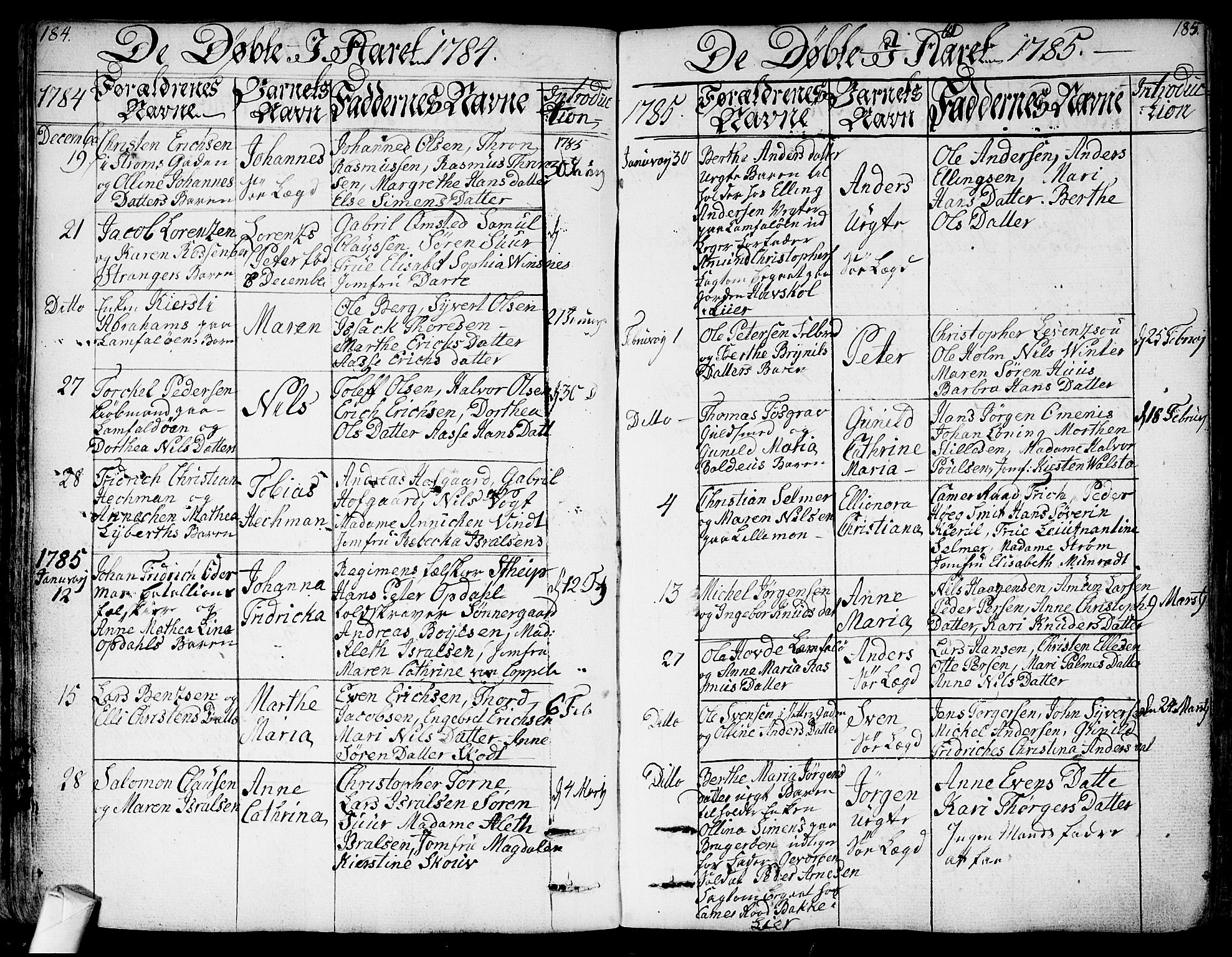 Bragernes kirkebøker, AV/SAKO-A-6/F/Fa/L0006a: Parish register (official) no. I 6, 1782-1814, p. 184-185