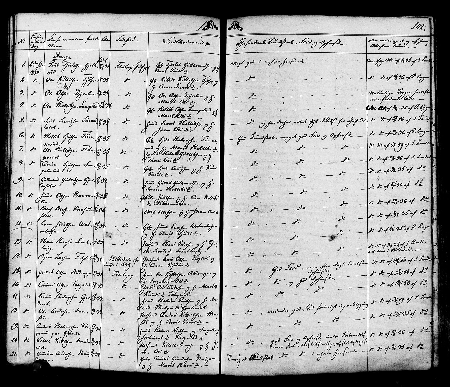 Flesberg kirkebøker, SAKO/A-18/F/Fa/L0006: Parish register (official) no. I 6, 1834-1860, p. 242