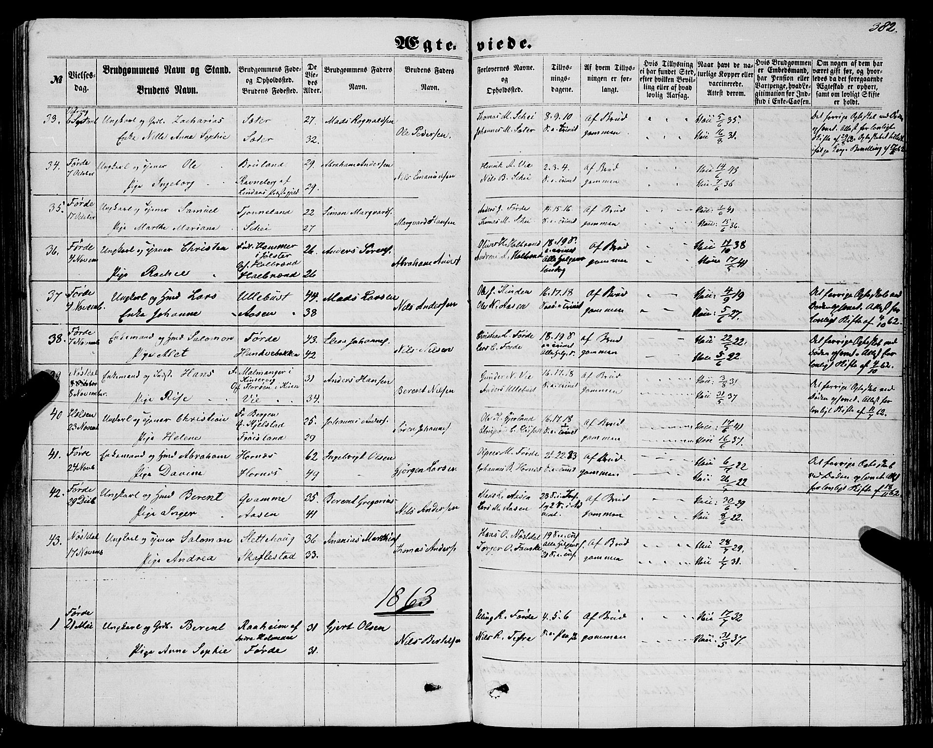 Førde sokneprestembete, SAB/A-79901/H/Haa/Haaa/L0009: Parish register (official) no. A 9, 1861-1877, p. 382