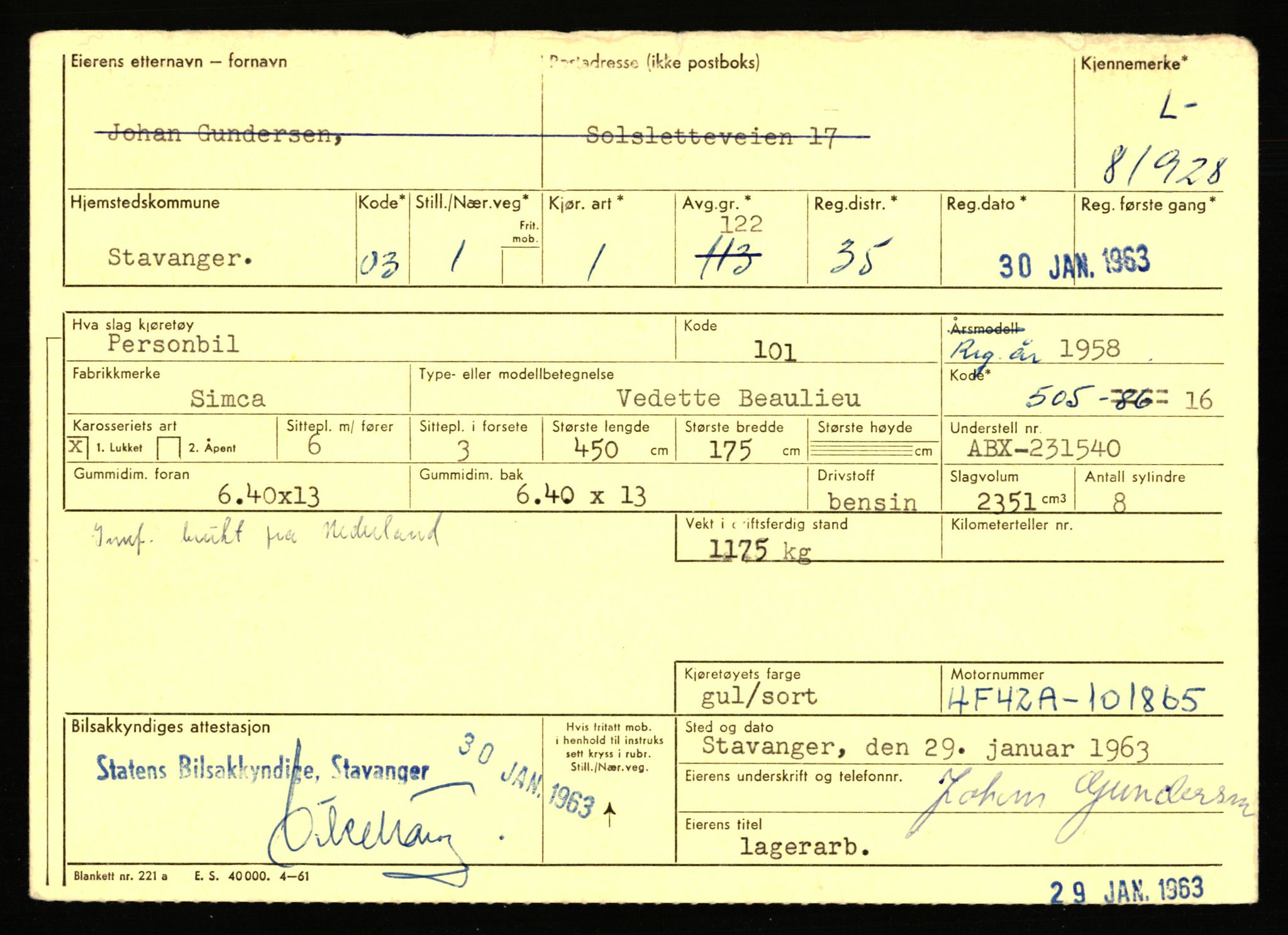 Stavanger trafikkstasjon, SAST/A-101942/0/F/L0071: L-80500 - L-82199, 1930-1971, p. 2369