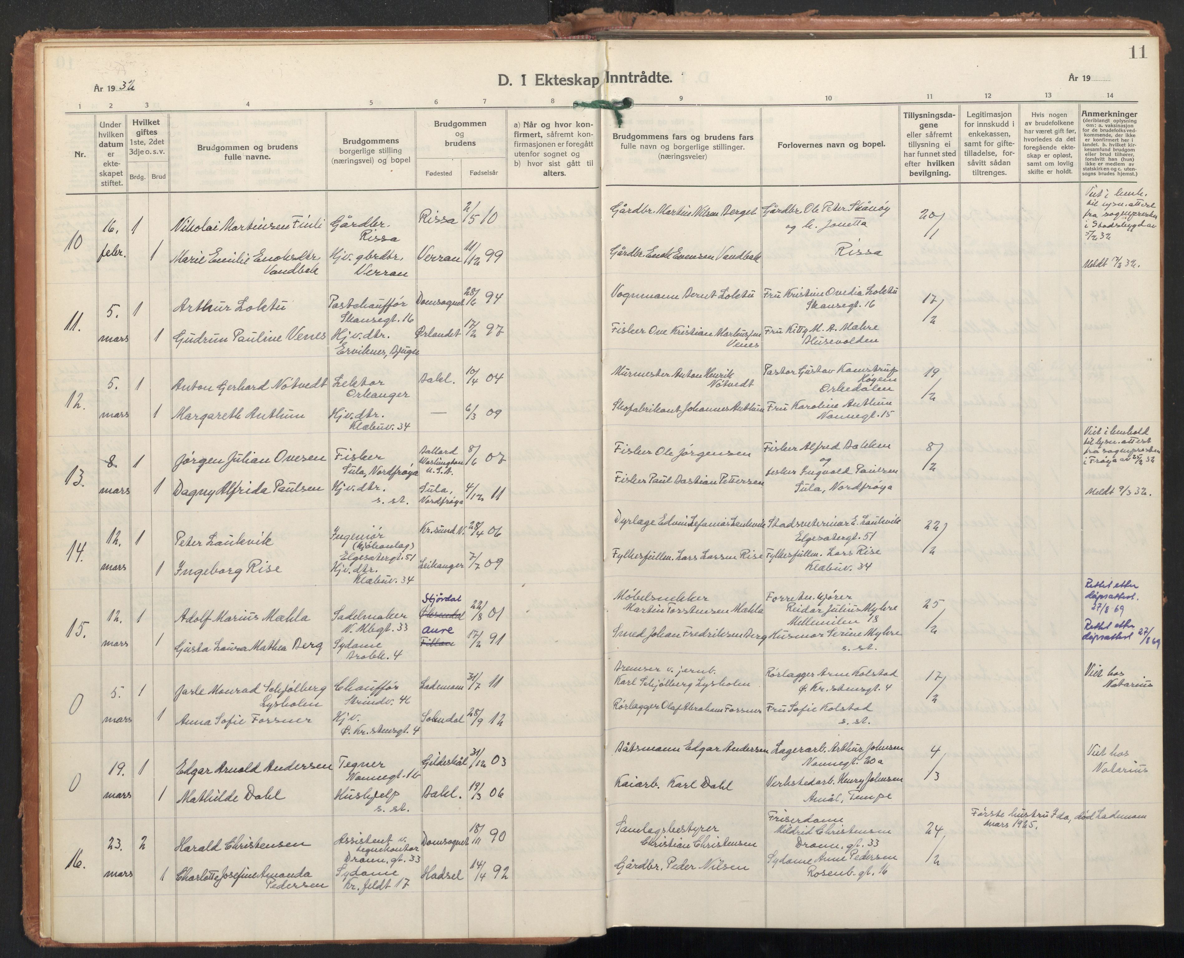 Ministerialprotokoller, klokkerbøker og fødselsregistre - Sør-Trøndelag, SAT/A-1456/604/L0209: Parish register (official) no. 604A29, 1931-1945, p. 11