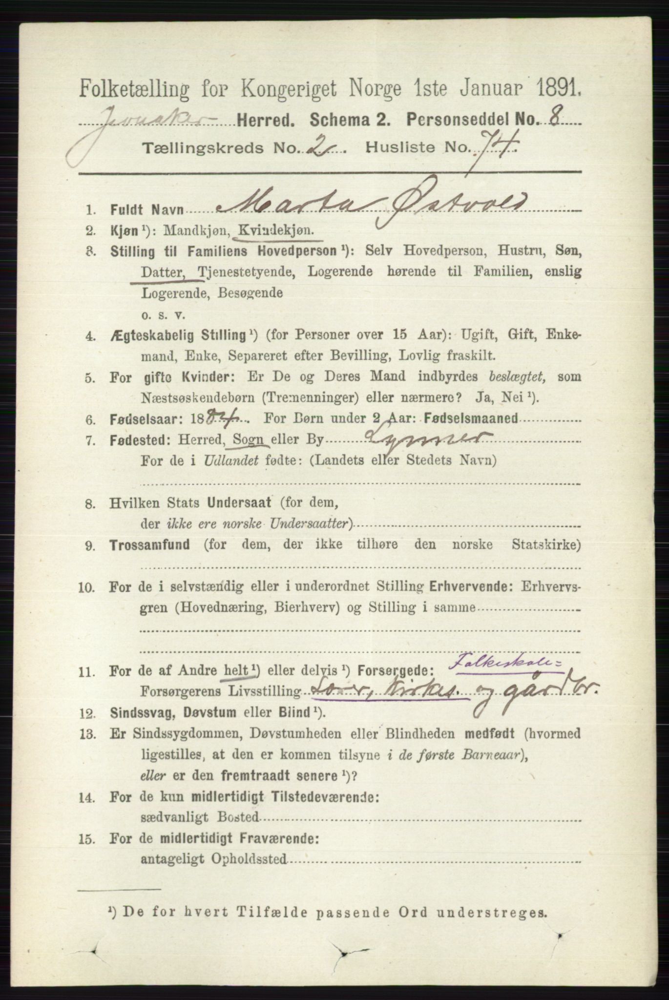 RA, 1891 census for 0532 Jevnaker, 1891, p. 1069