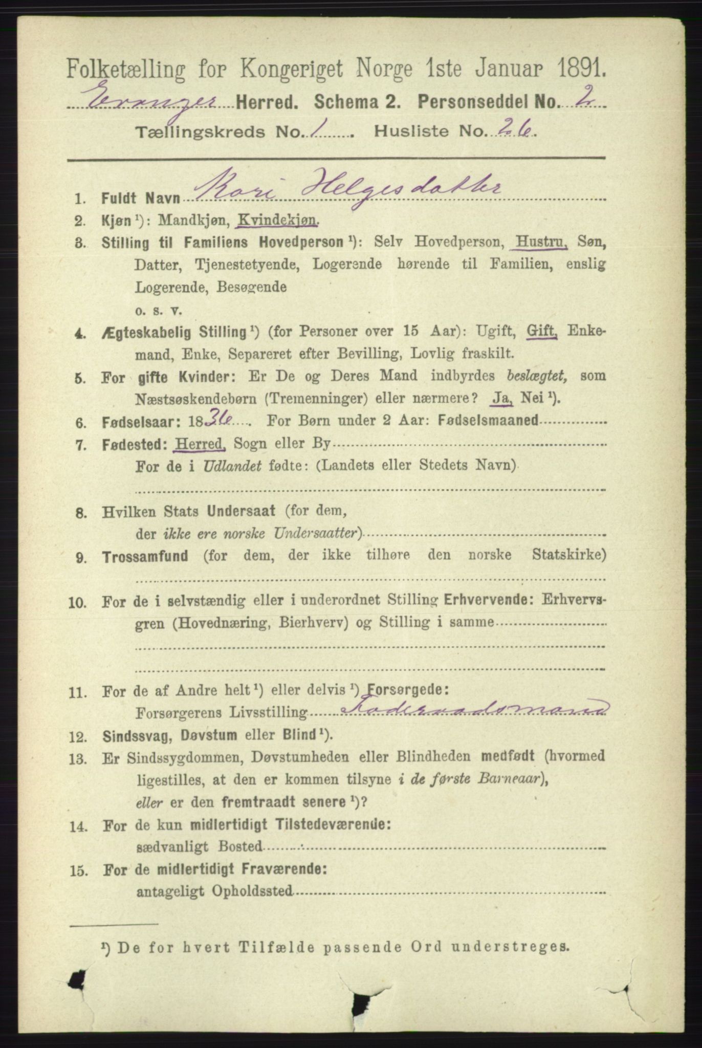 RA, 1891 census for 1237 Evanger, 1891, p. 247