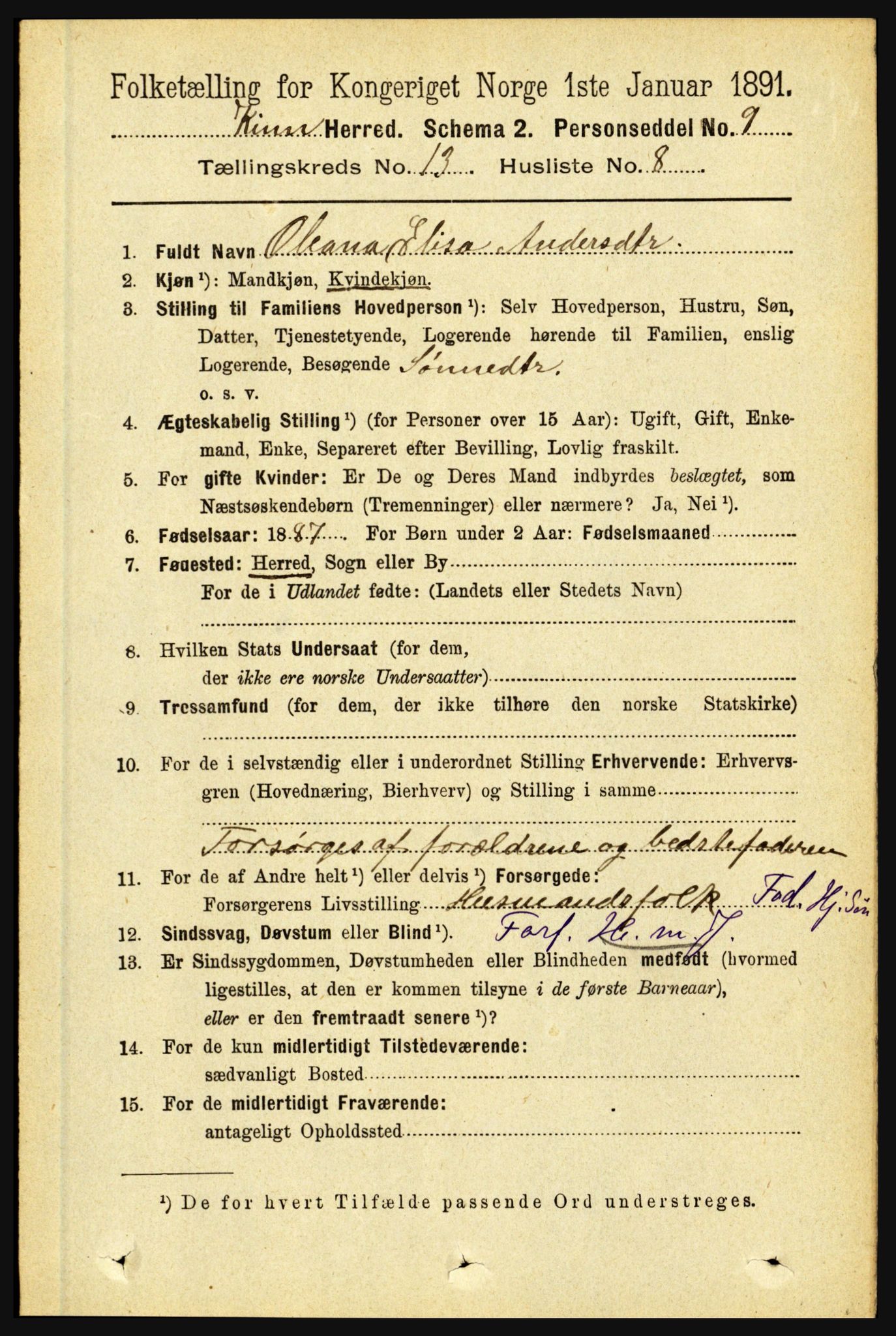 RA, 1891 census for 1437 Kinn, 1891, p. 5112