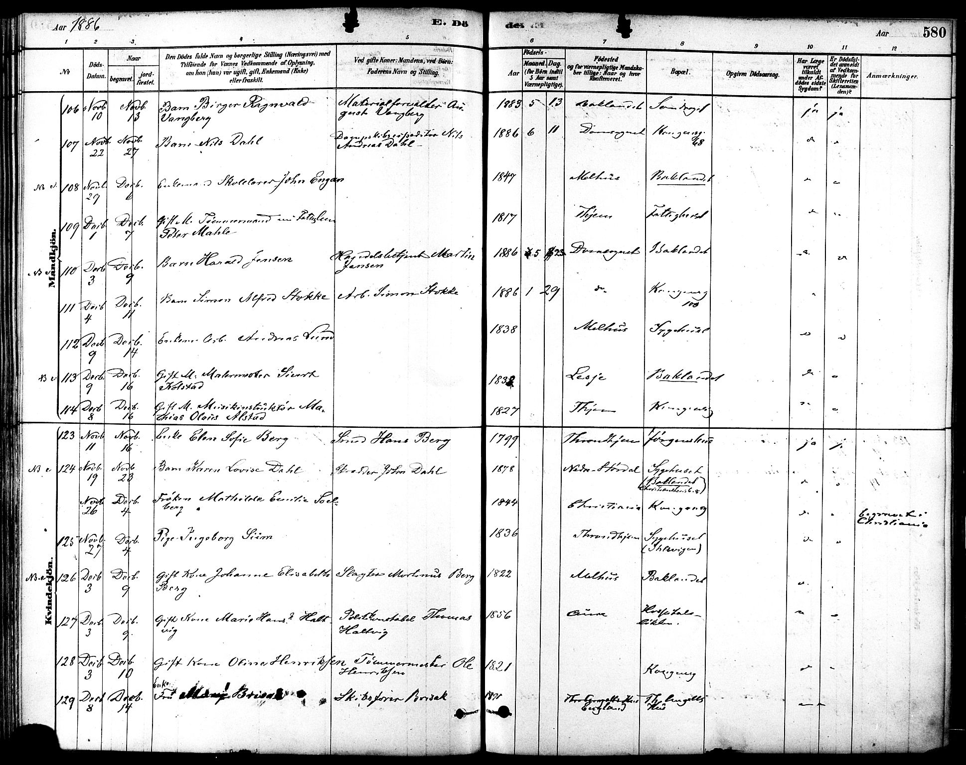 Ministerialprotokoller, klokkerbøker og fødselsregistre - Sør-Trøndelag, AV/SAT-A-1456/601/L0058: Parish register (official) no. 601A26, 1877-1891, p. 580