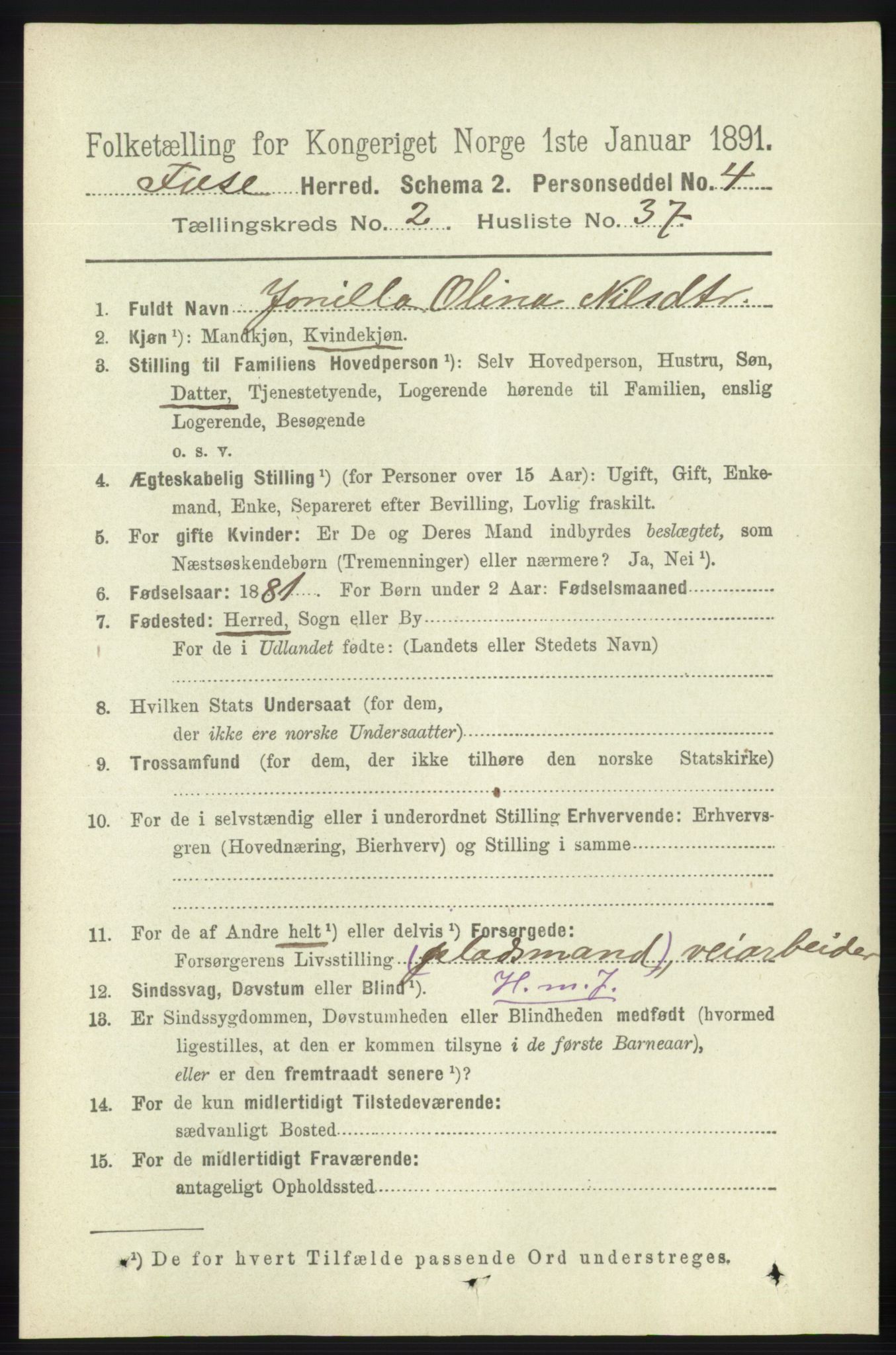 RA, 1891 census for 1241 Fusa, 1891, p. 484