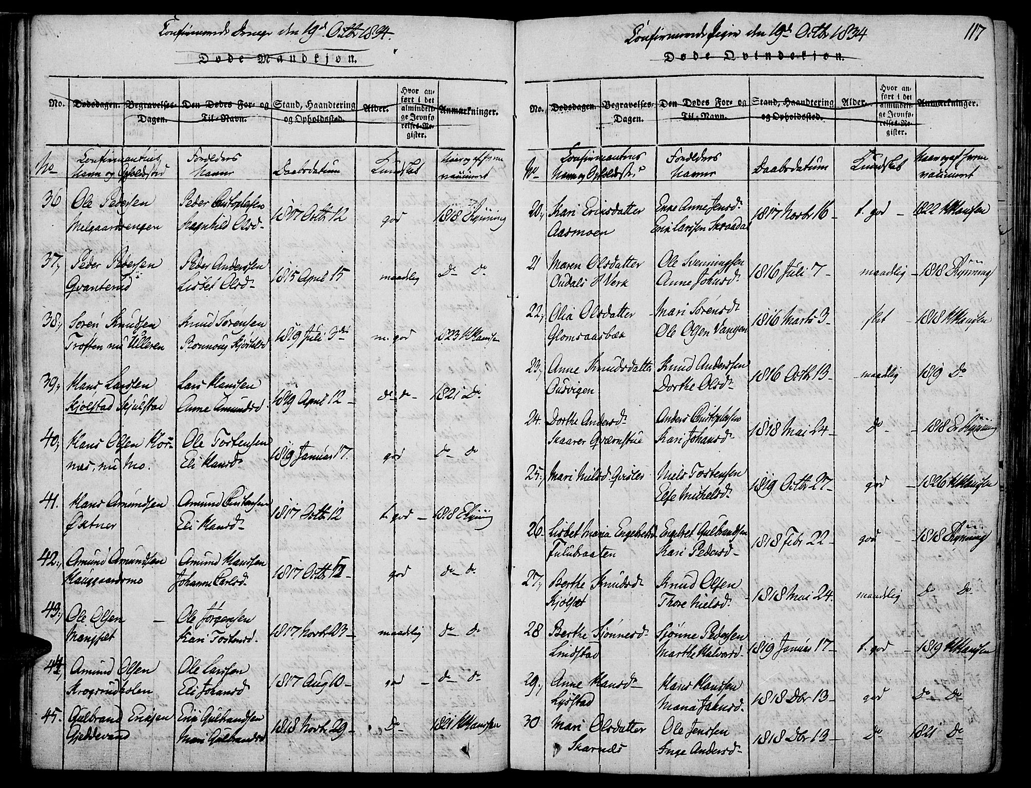 Strøm-Odalen prestekontor, AV/SAH-PREST-028/H/Ha/Haa/L0006: Parish register (official) no. 6, 1814-1850, p. 117