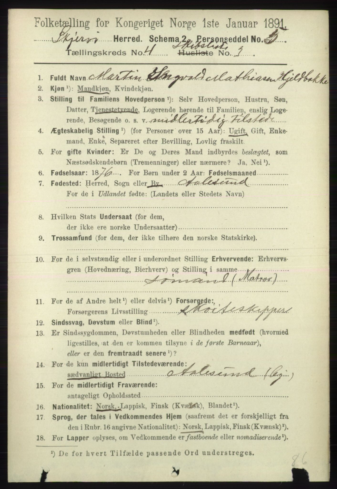 RA, 1891 census for 1941 Skjervøy, 1891, p. 2886