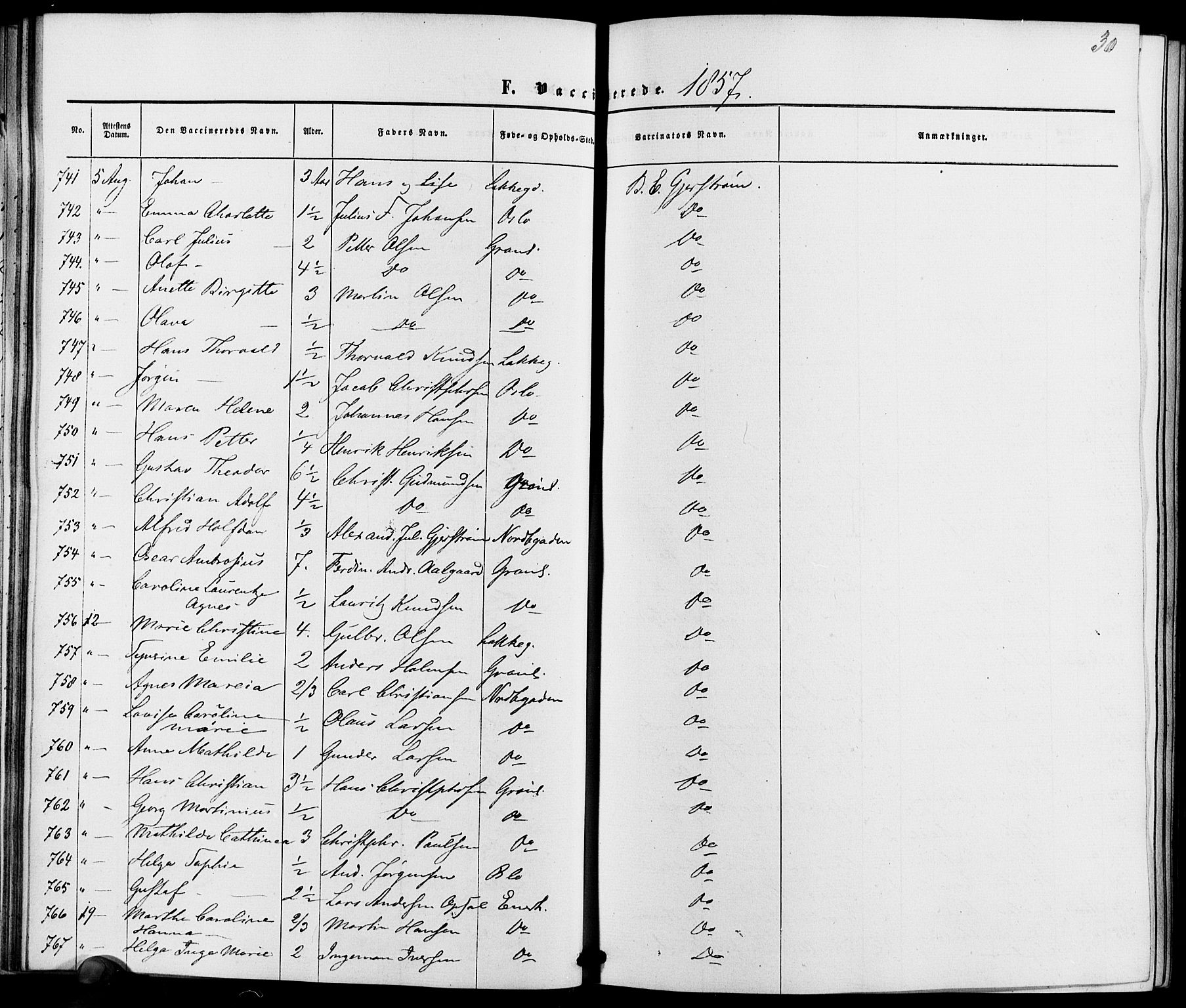 Vestre Aker prestekontor Kirkebøker, AV/SAO-A-10025/K/Ka/L0001: Vaccination register no. 1, 1857-1867, p. 30