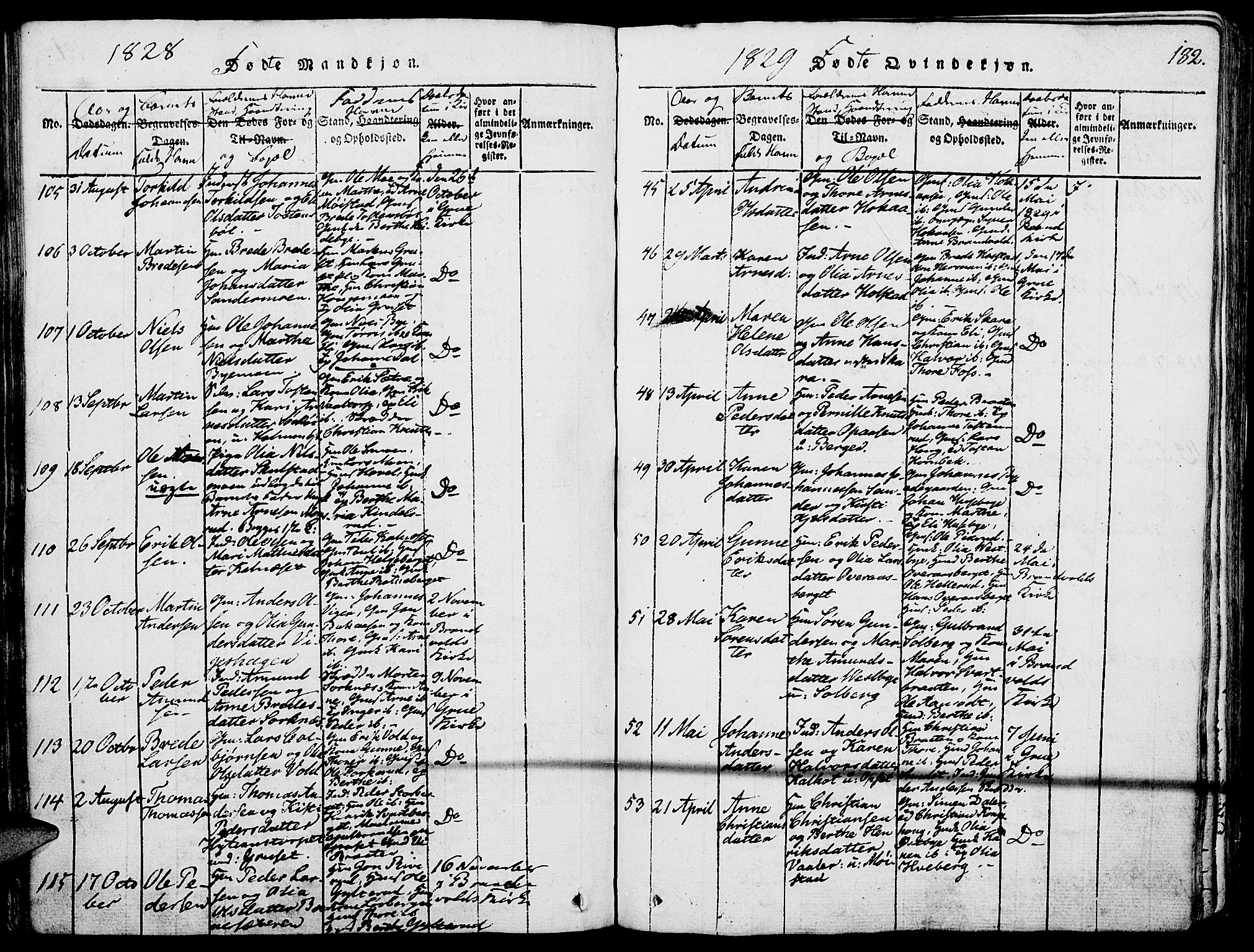 Grue prestekontor, AV/SAH-PREST-036/H/Ha/Haa/L0006: Parish register (official) no. 6, 1814-1830, p. 182