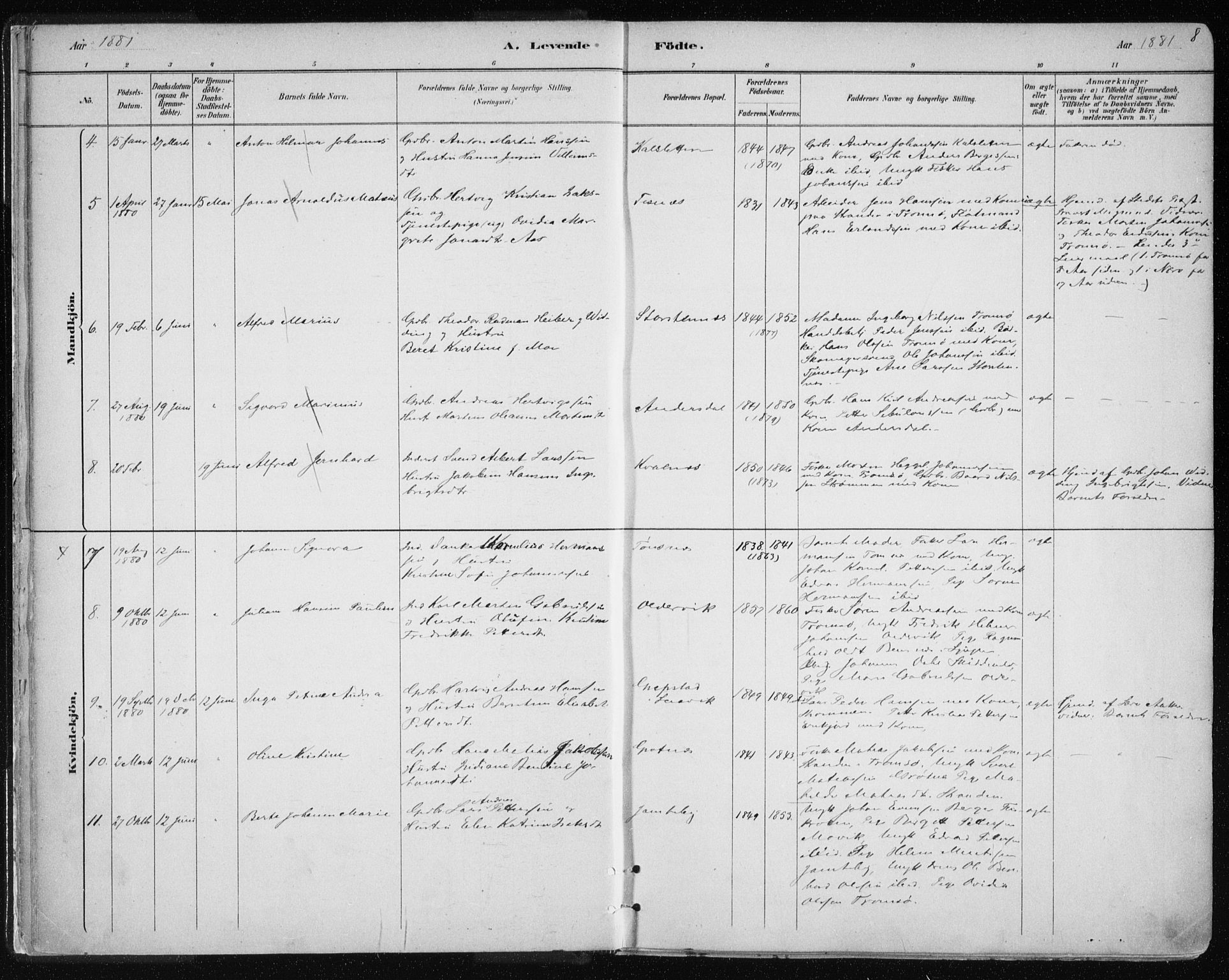 Tromsøysund sokneprestkontor, SATØ/S-1304/G/Ga/L0004kirke: Parish register (official) no. 4, 1880-1888, p. 8