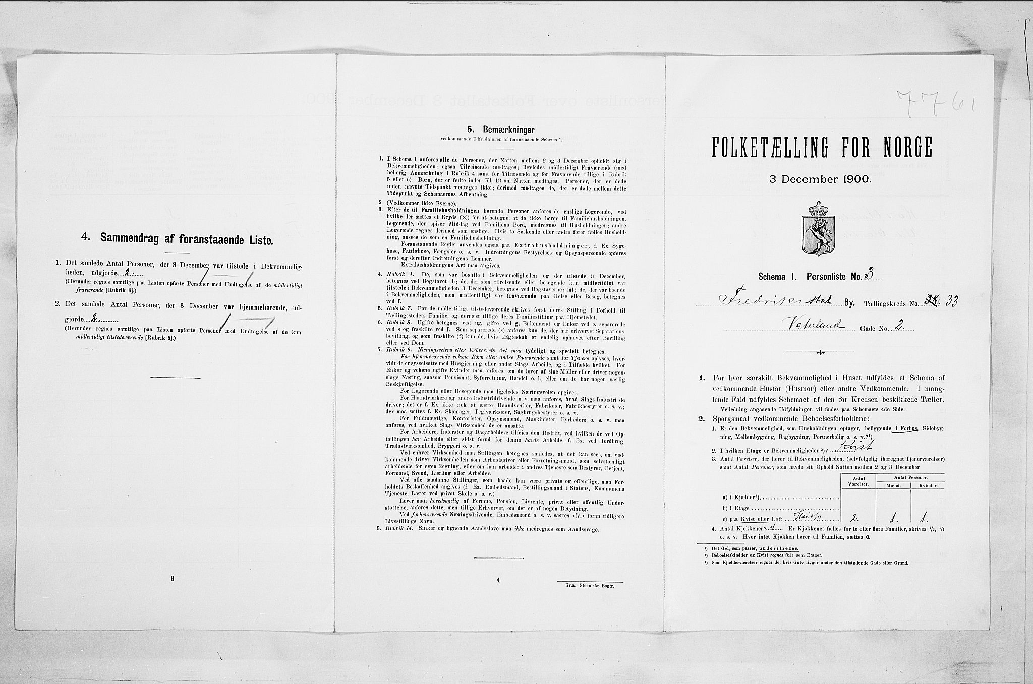 SAO, 1900 census for Fredrikstad, 1900