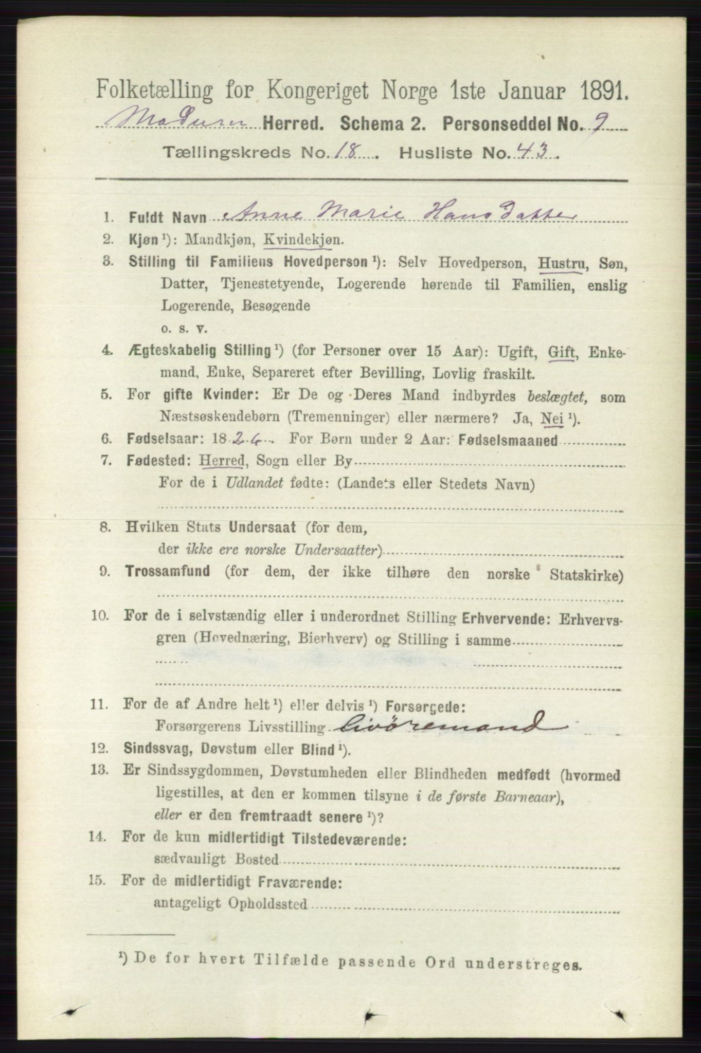 RA, 1891 census for 0623 Modum, 1891, p. 7472