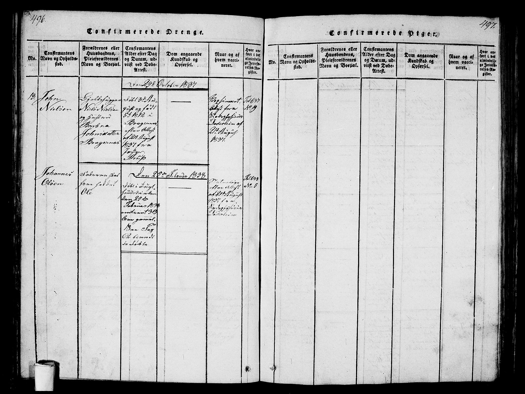 Kristiania tukthusprest Kirkebøker, AV/SAO-A-10881/G/Ga/L0001: Parish register (copy) no. 1, 1818-1857, p. 496-497