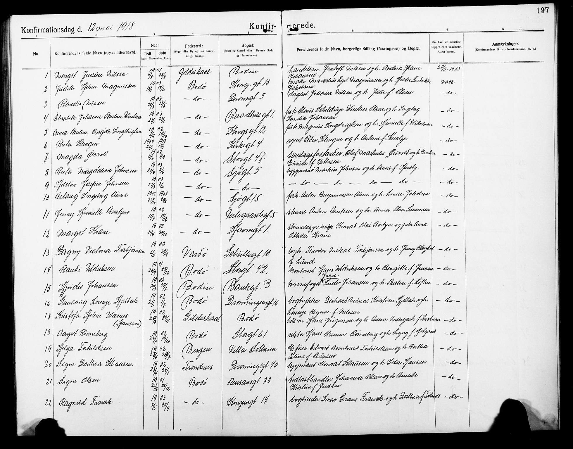 Ministerialprotokoller, klokkerbøker og fødselsregistre - Nordland, AV/SAT-A-1459/801/L0034: Parish register (copy) no. 801C09, 1910-1922, p. 197