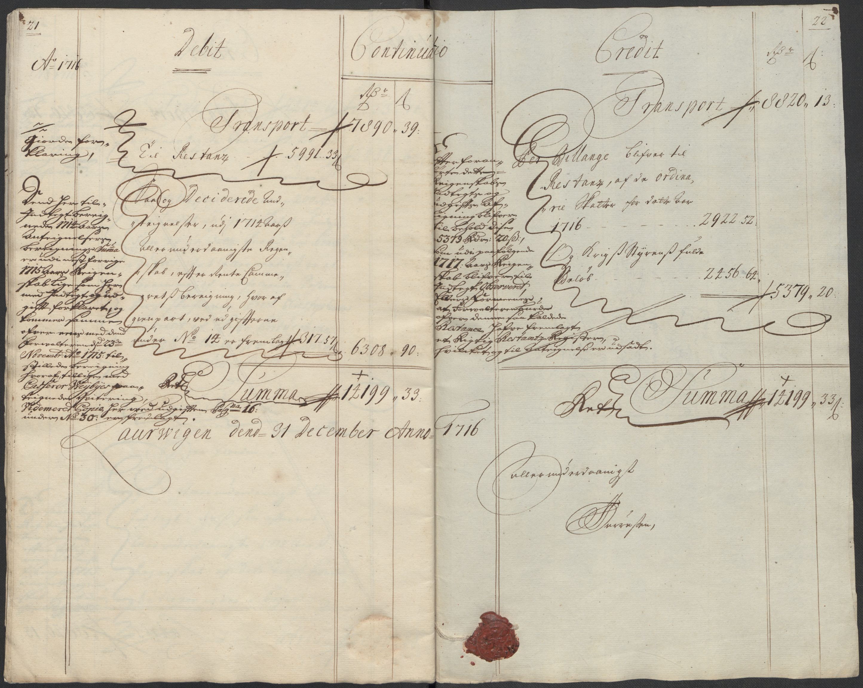 Rentekammeret inntil 1814, Reviderte regnskaper, Fogderegnskap, AV/RA-EA-4092/R33/L1987: Fogderegnskap Larvik grevskap, 1716-1717, p. 14