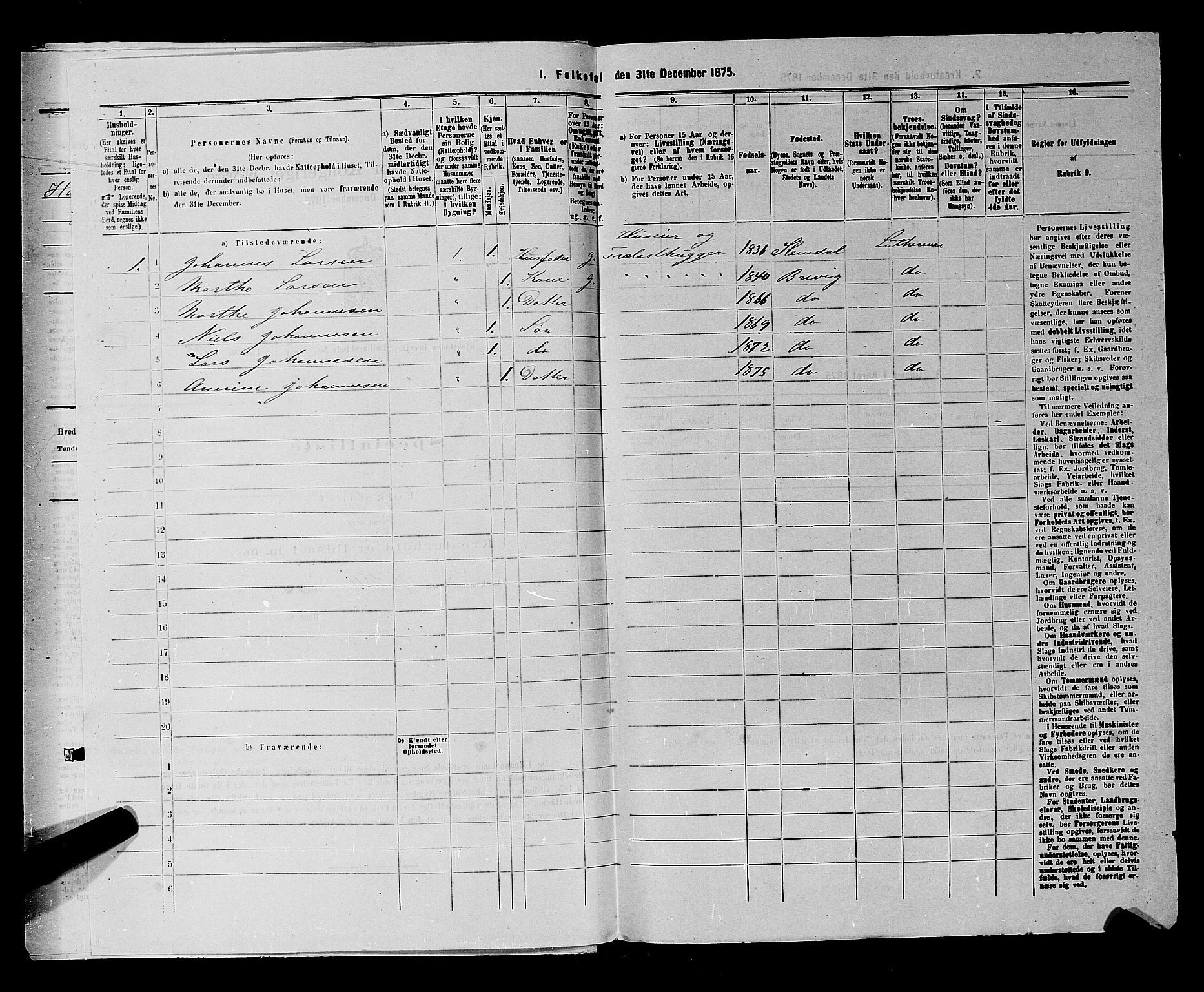 SAKO, 1875 census for 0804P Brevik, 1875, p. 695